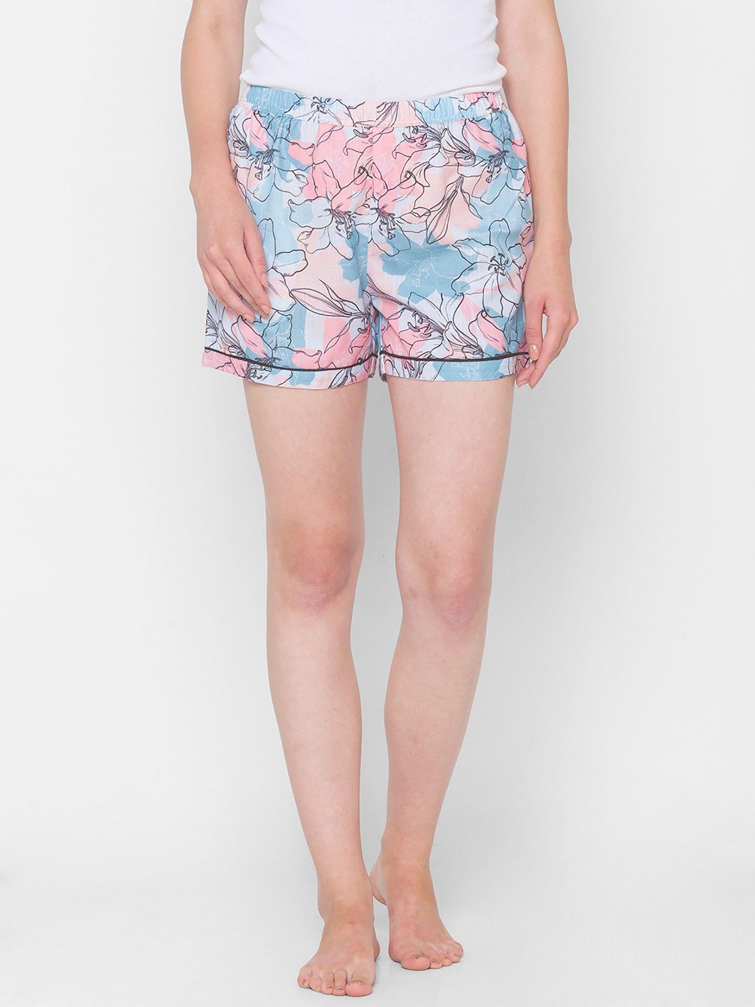 women rayon printed blue shorts