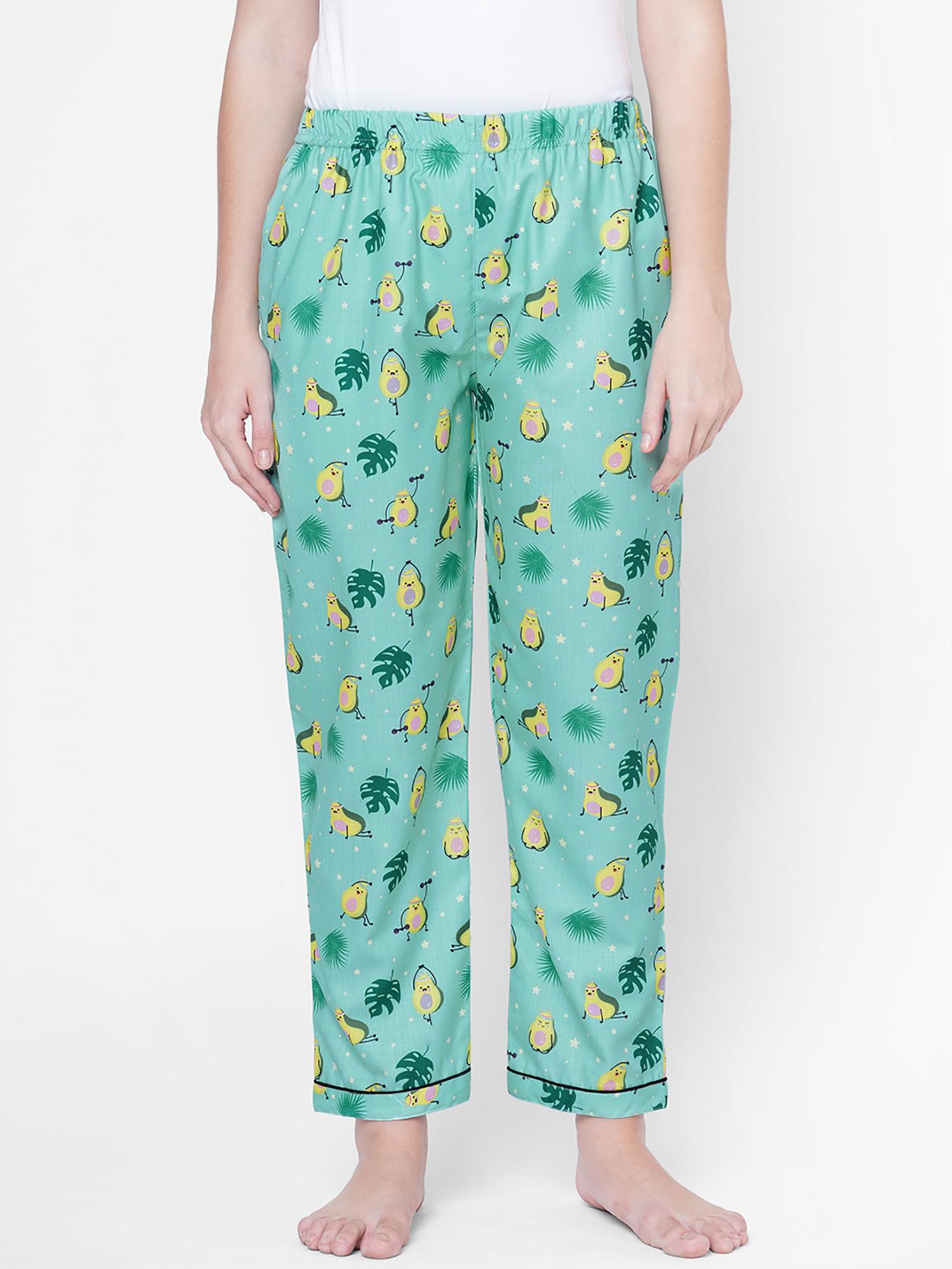 women rayon printed green pajamas