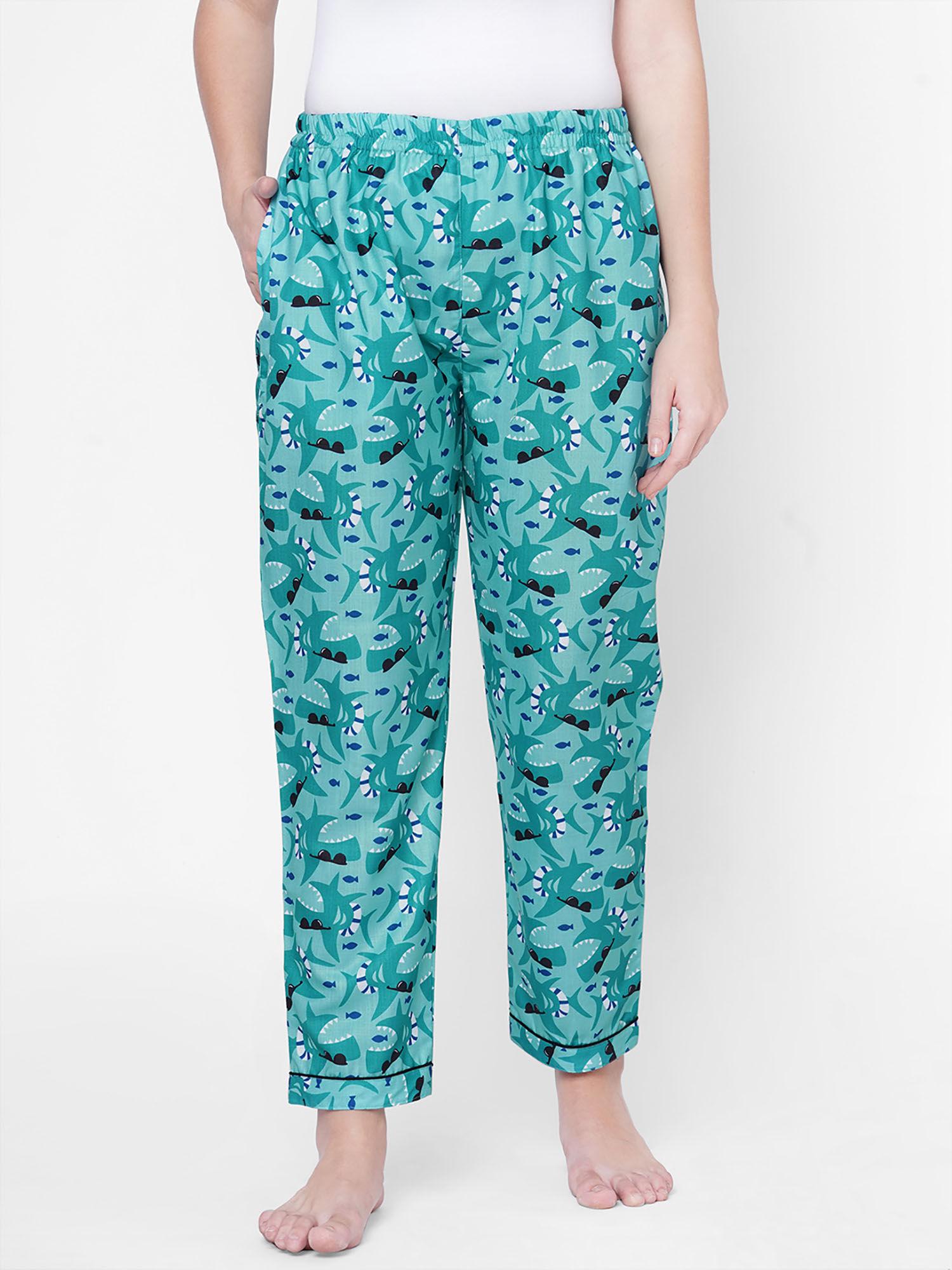 women rayon printed green pajamas