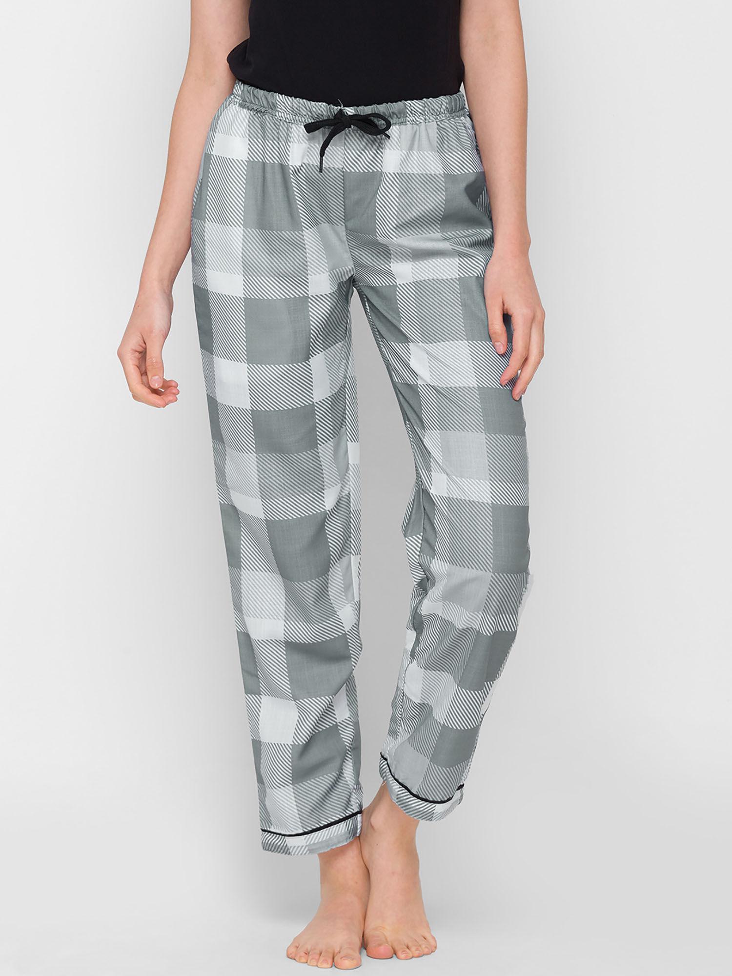 women rayon printed grey pajamas