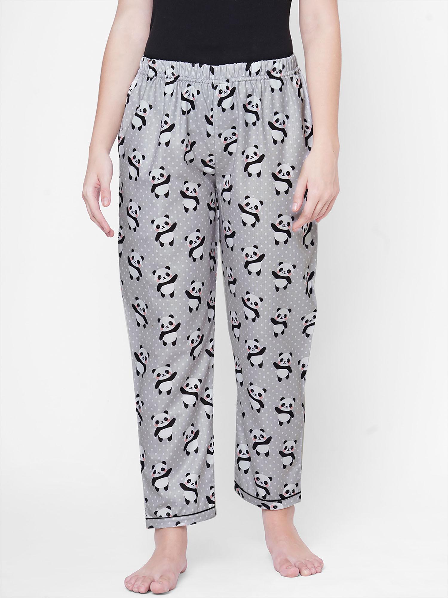 women rayon printed grey pajamas