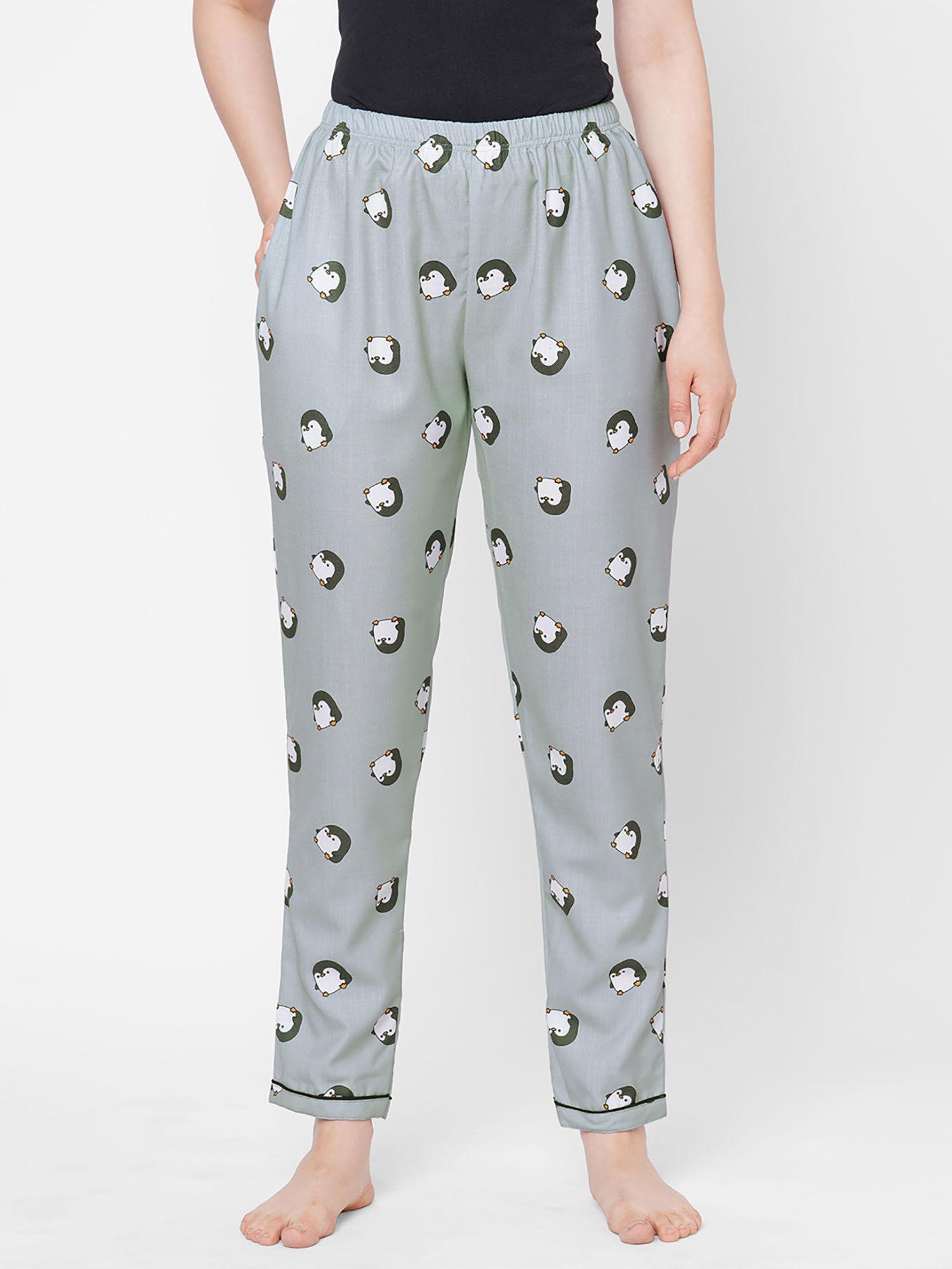 women rayon printed grey pajamas