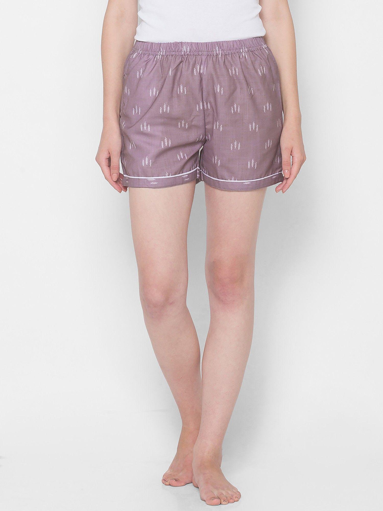 women rayon printed mauve shorts