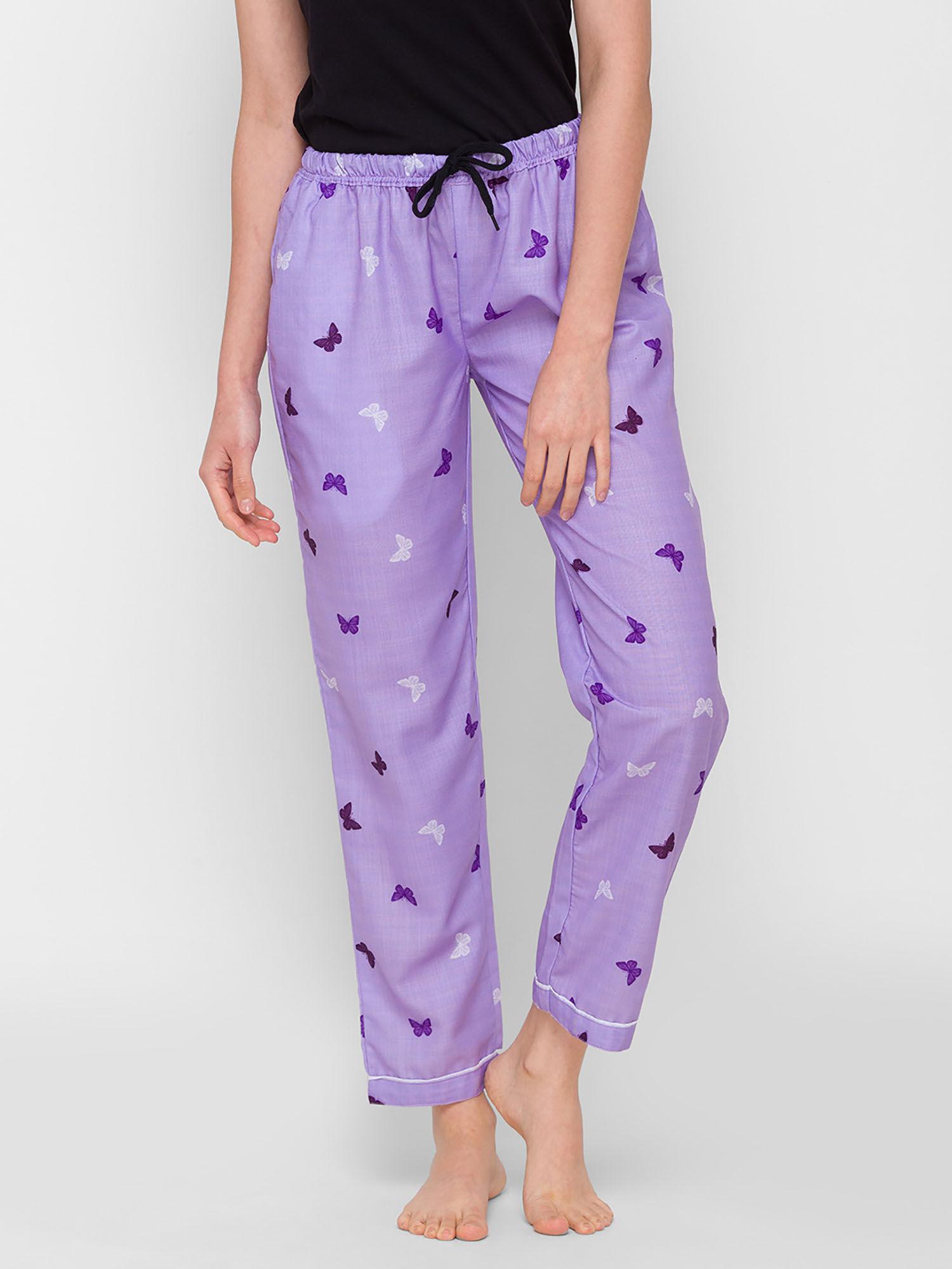 women rayon printed purple pajamas