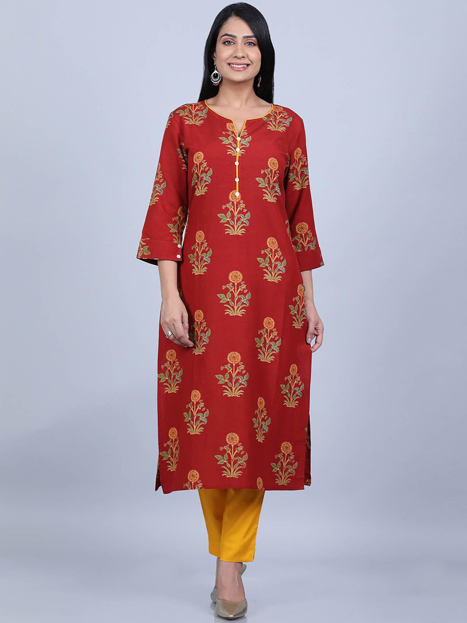 women rayon printed straight kurta red