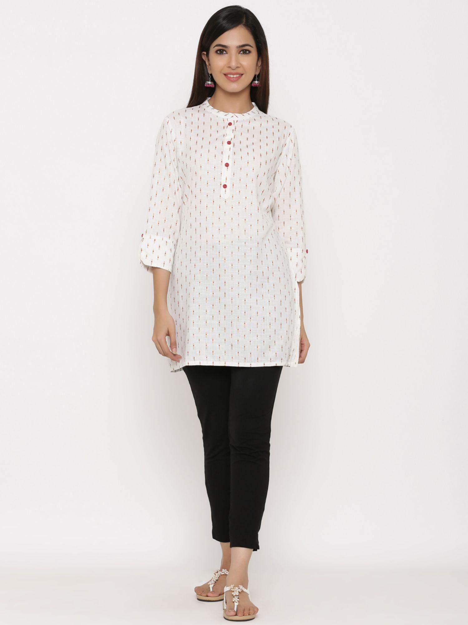 women rayon printed straight tunic white