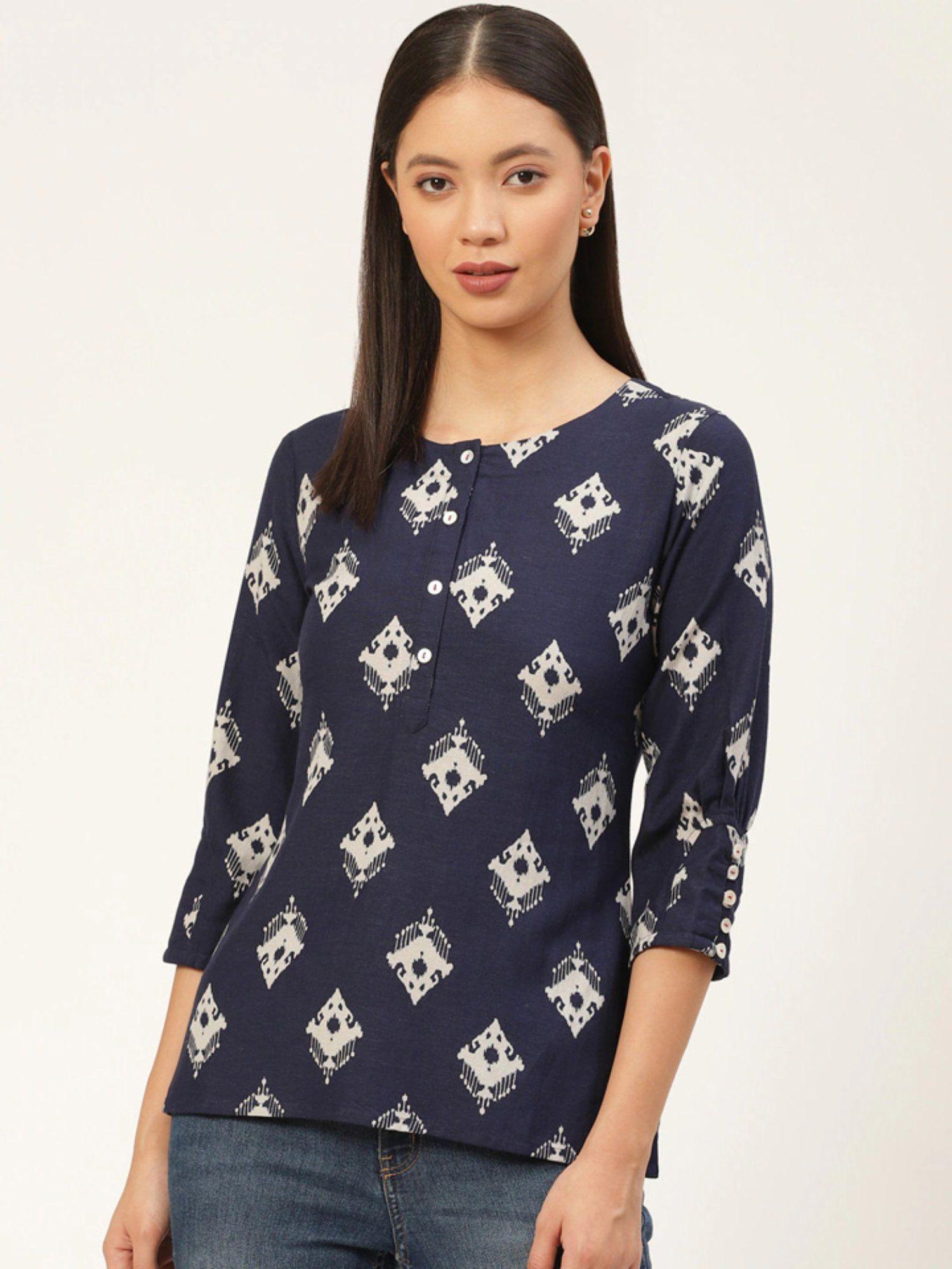 women rayon printed tunics navy blue