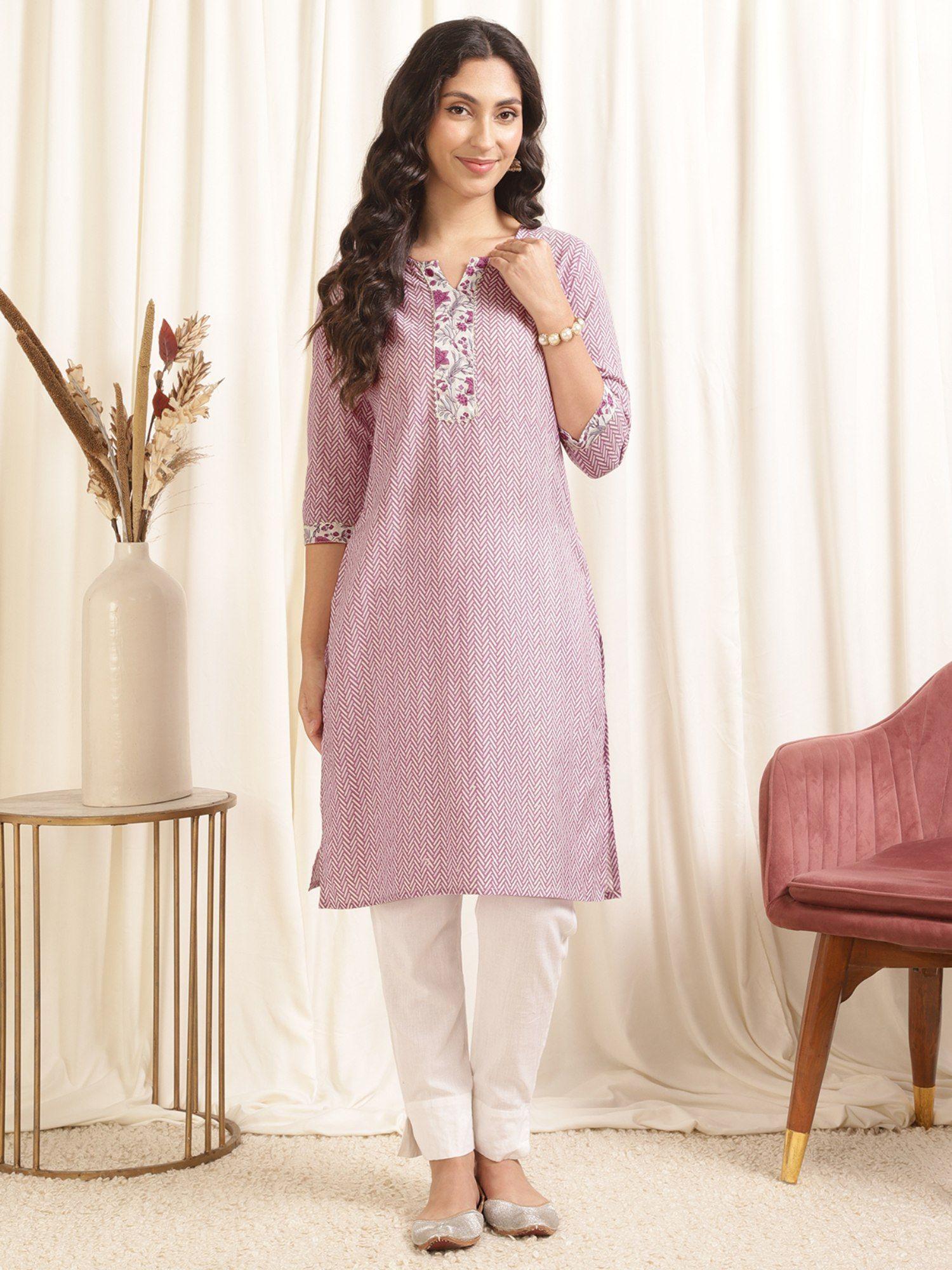 women rayon purple printed knee length straight kurta