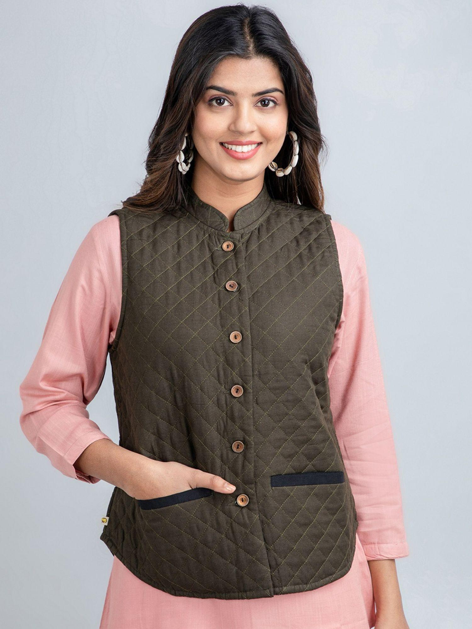 women rayon sleeveless quilted jacket