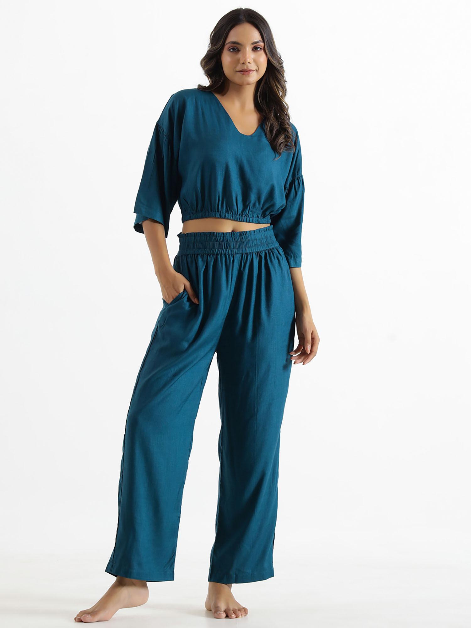 women rayon slub night suit (set of 2)