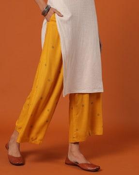 women rayon slub palazzos with semi-elasticated waist