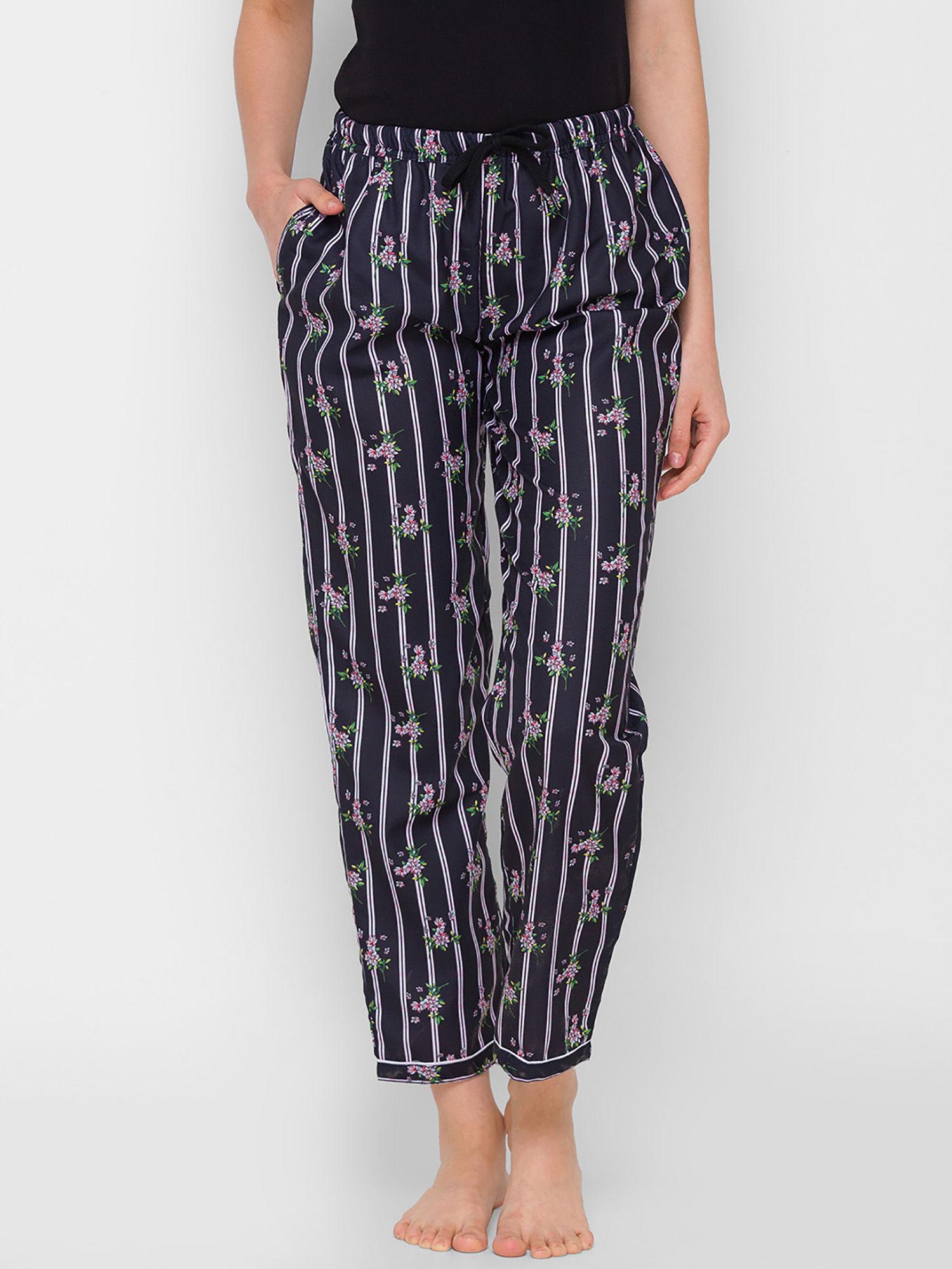 women rayon stripes black pajamas