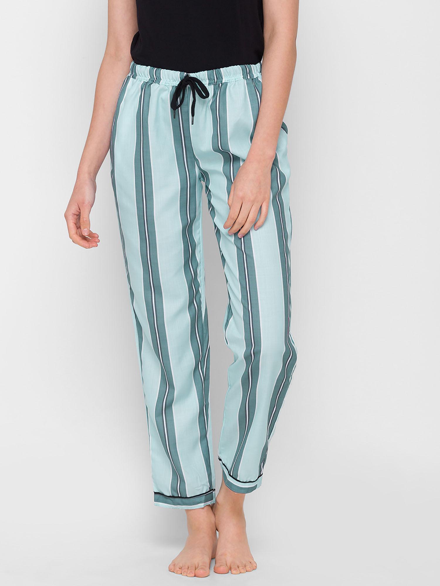 women rayon stripes blue pajamas