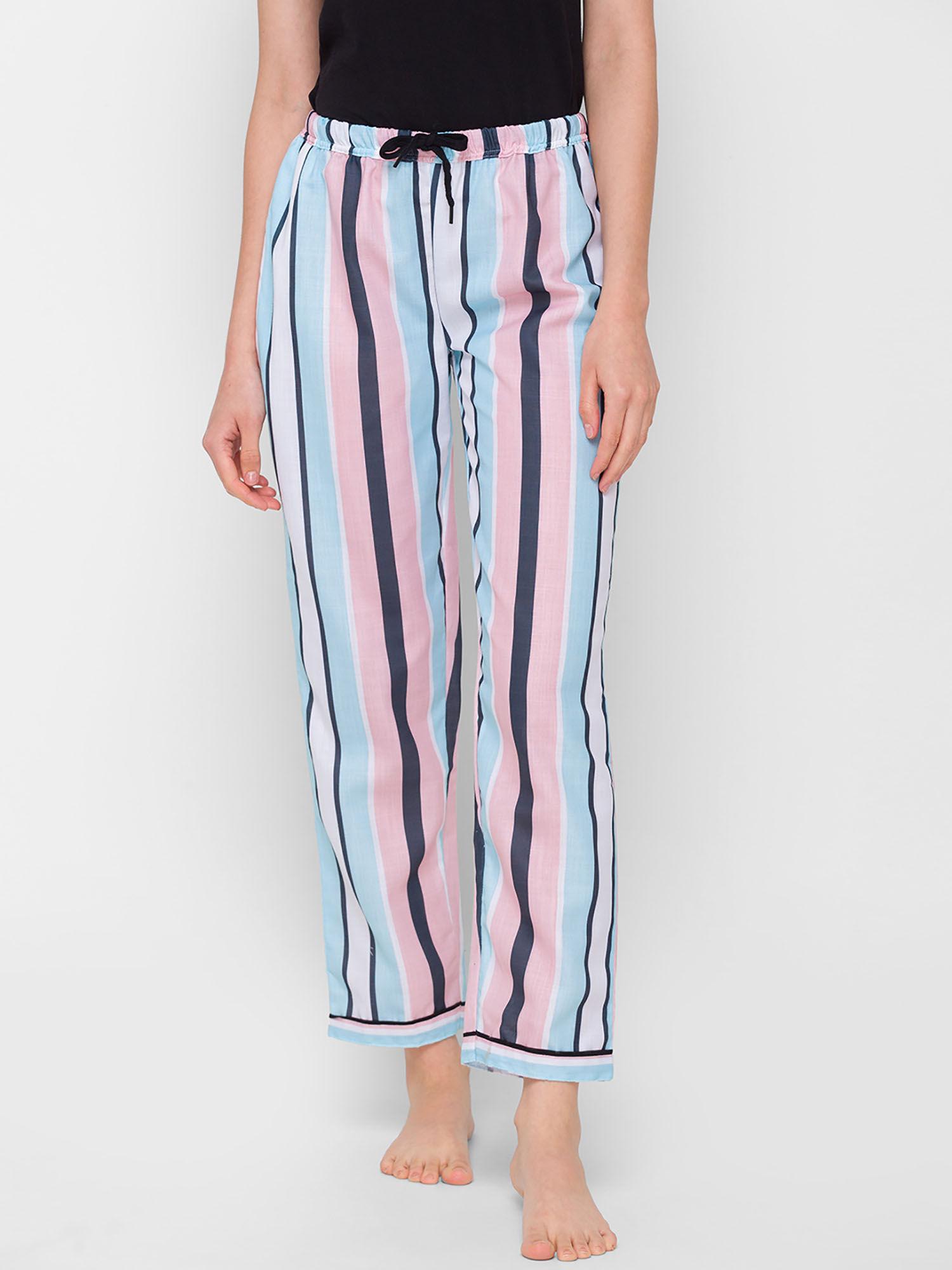 women rayon stripes multi-color pajamas