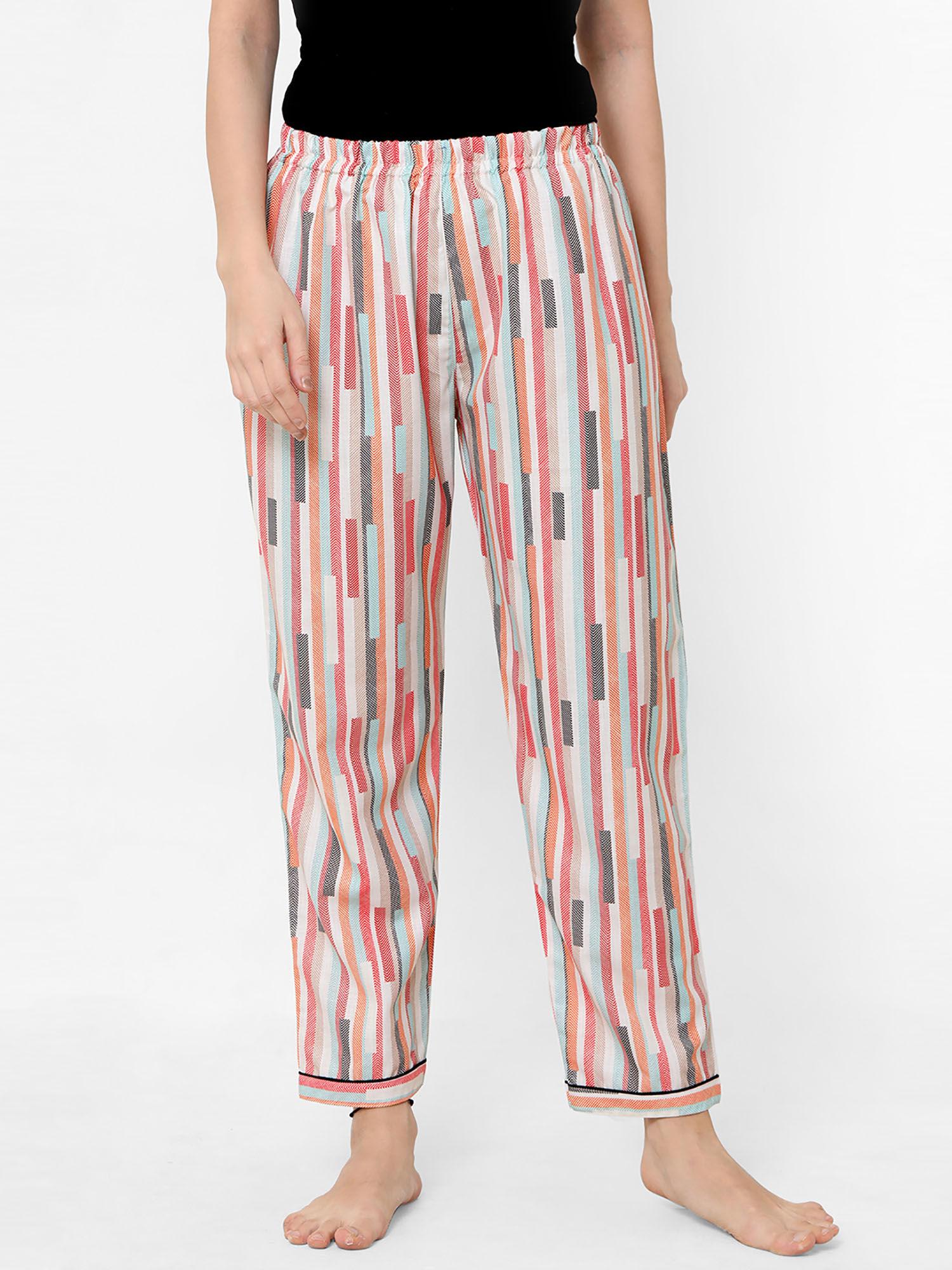 women rayon stripes multi-color pajamas