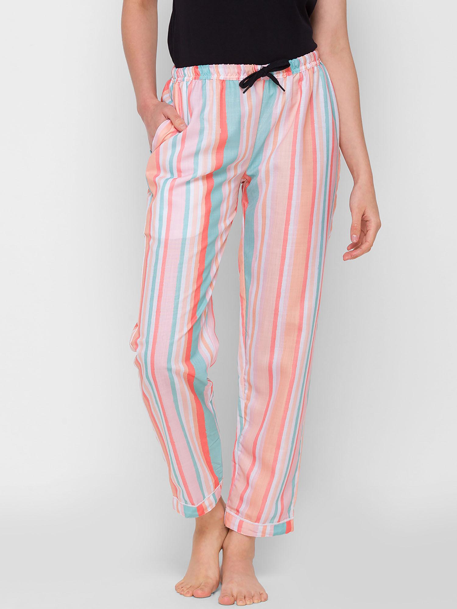 women rayon stripes multi-color pajamas