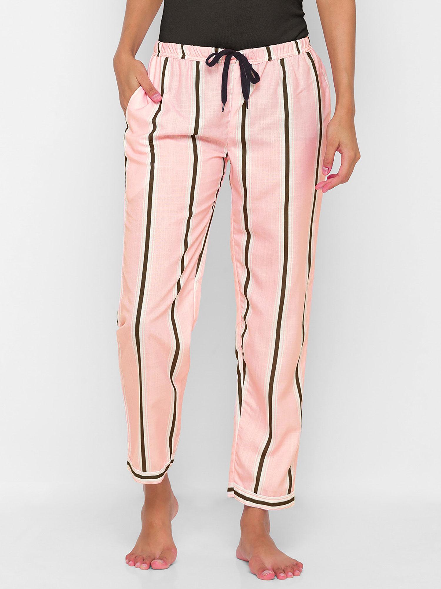 women rayon stripes pink pajamas