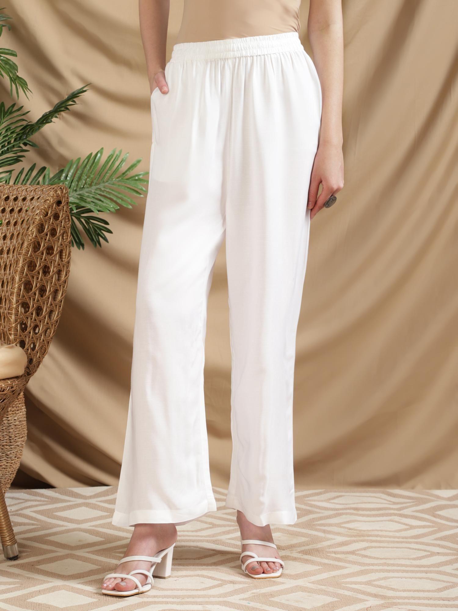 women rayon white solid palazzo