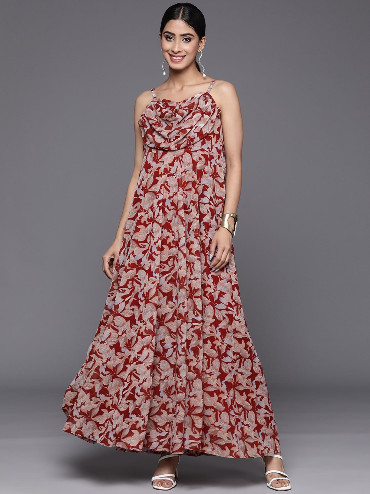 women red abstract printed maxi dress