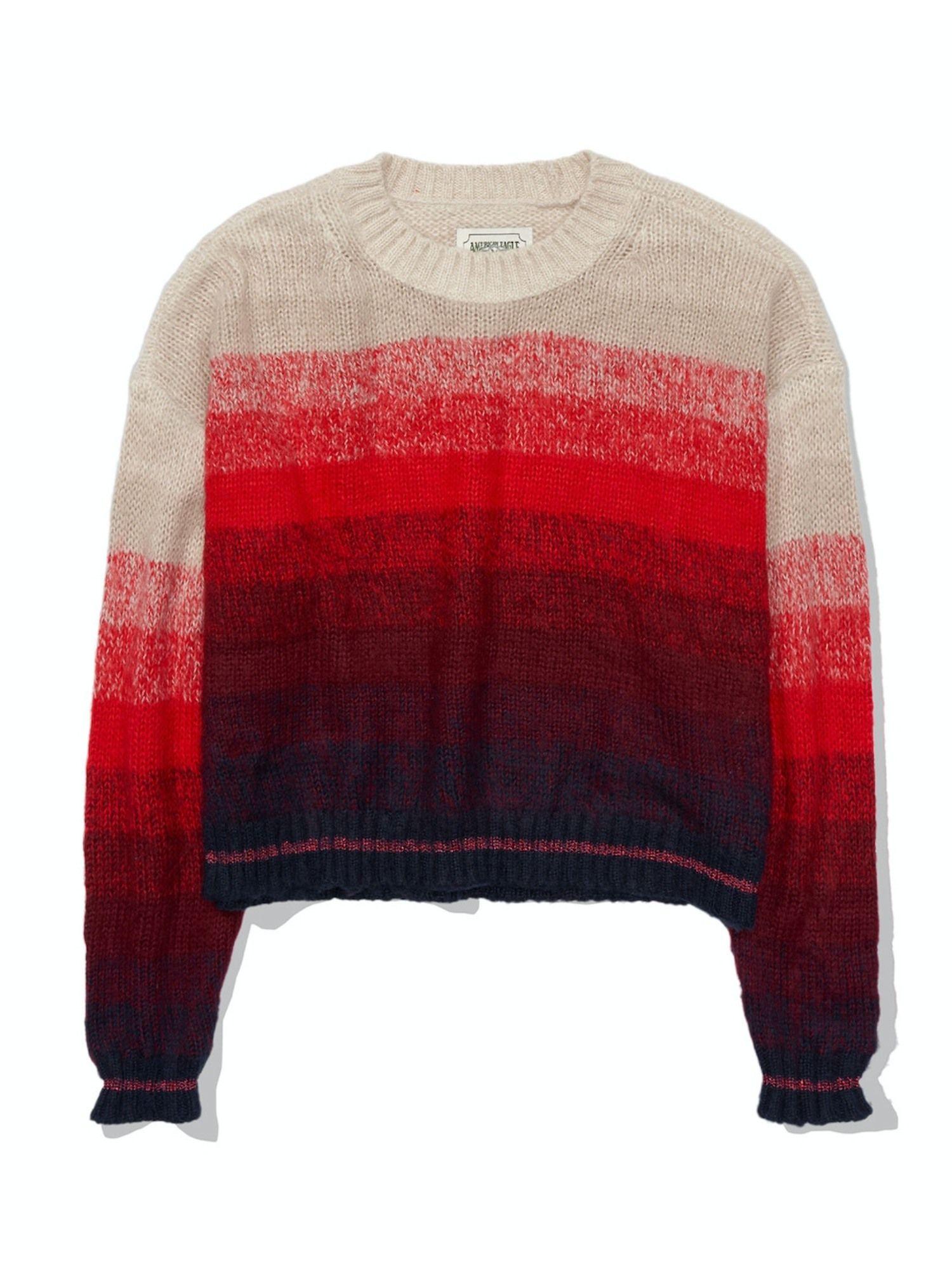 women red boxy striped sweater