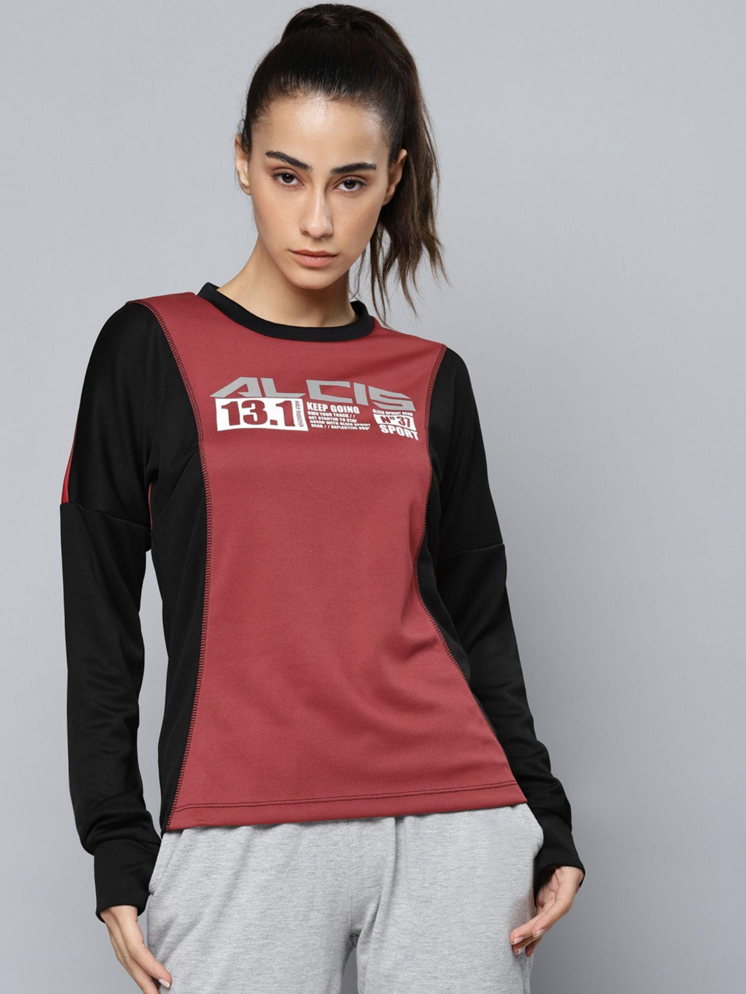 women red brand logo print running sweatshirt