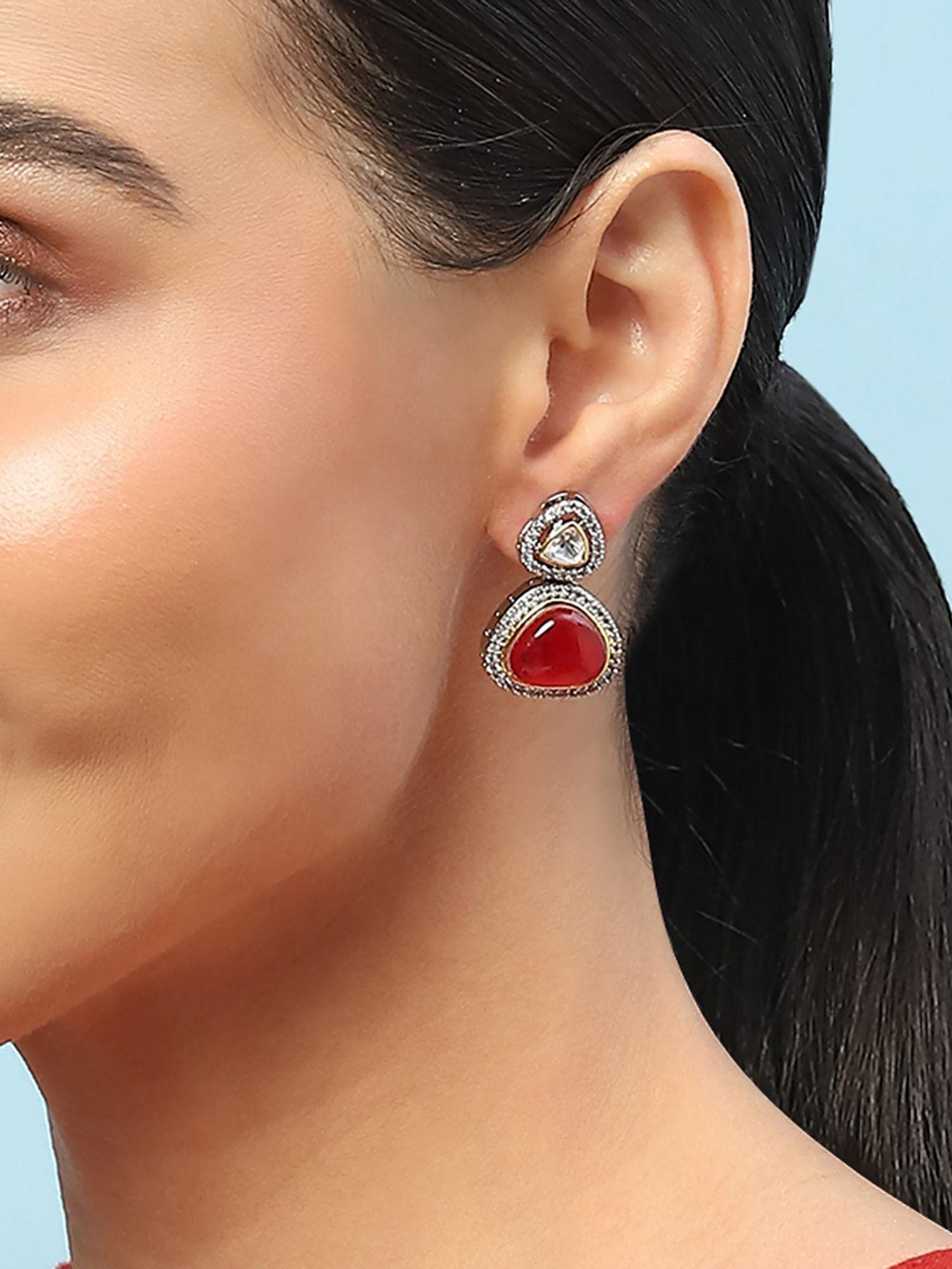 women red brass earrings