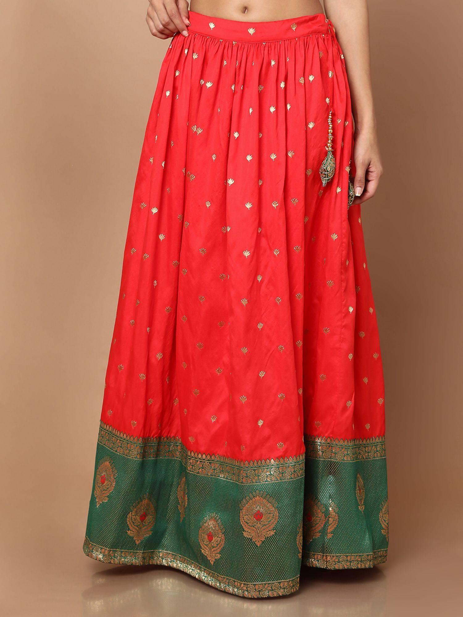 women red brocade ethnic skirt