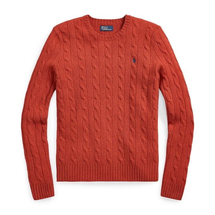 women red cable-knit wool-cashmere sweater