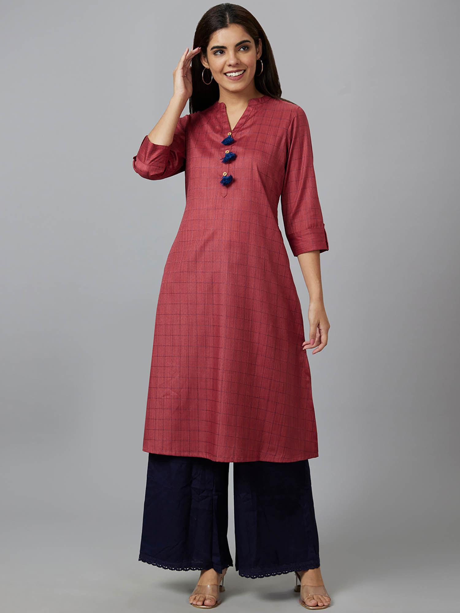 women red checked a-line kurta