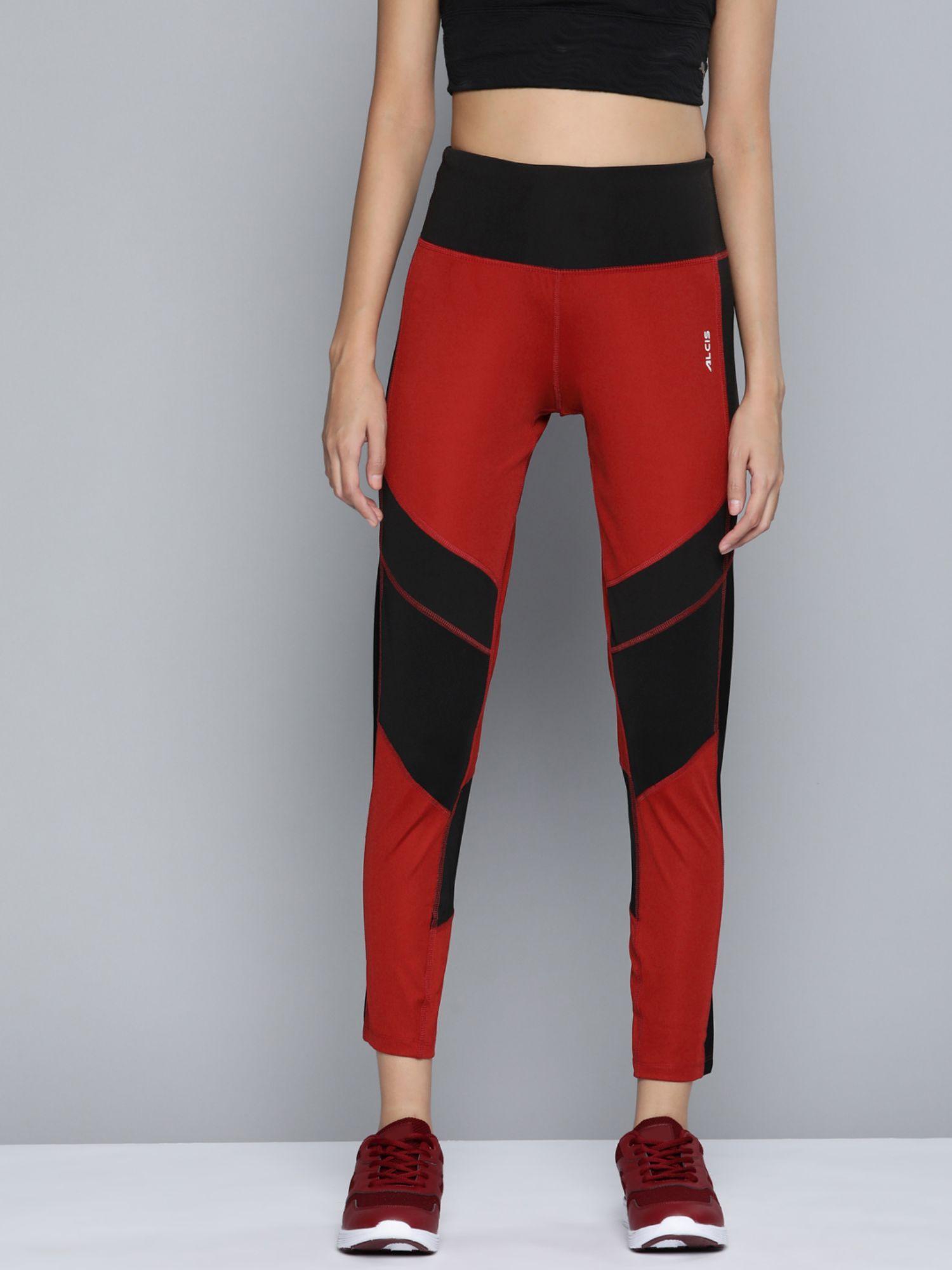 women red colorblock tights