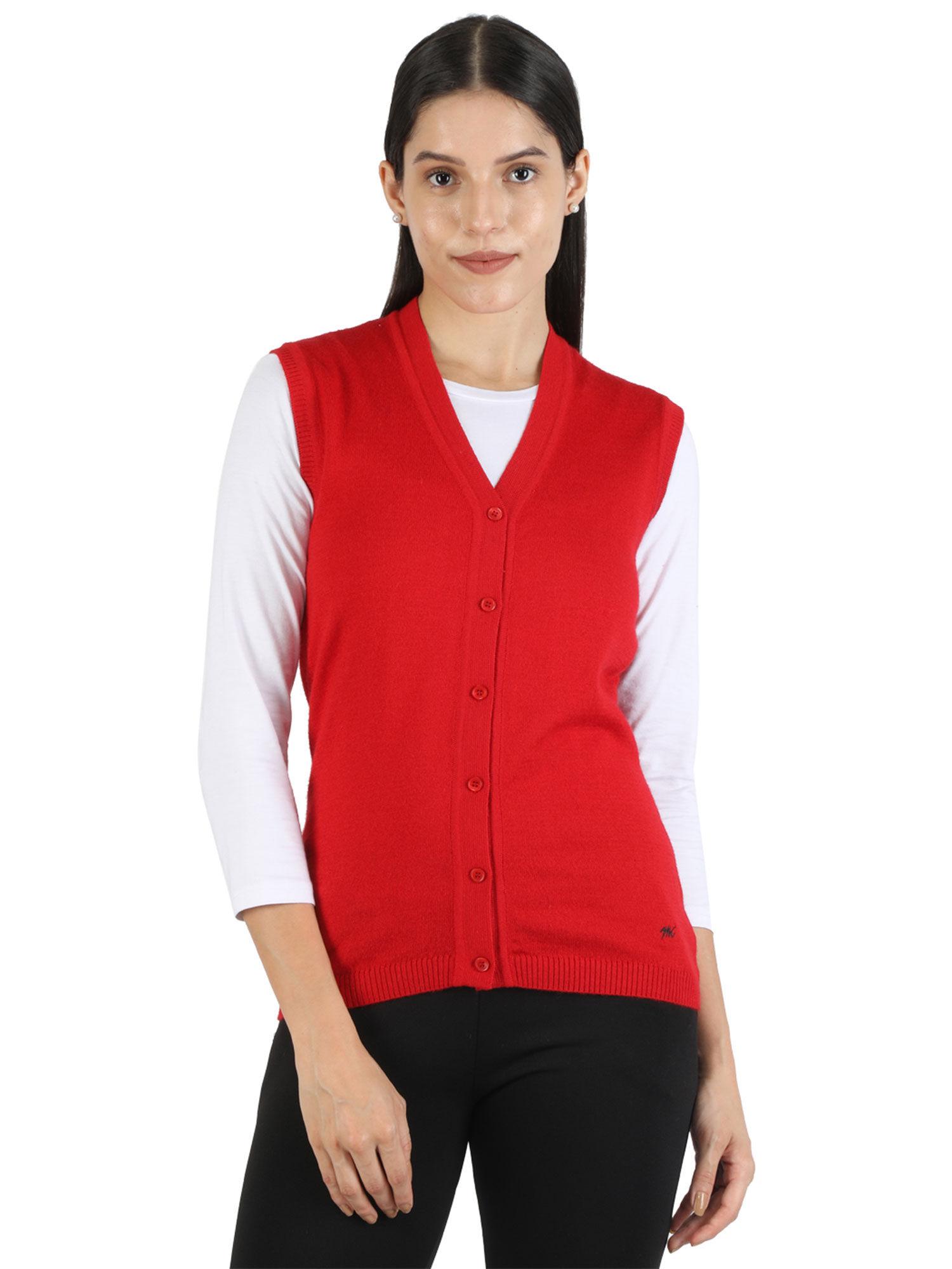 women red cotton blend solid cardigan