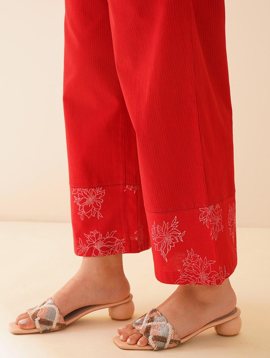 women red cotton block print ankle length palazzo