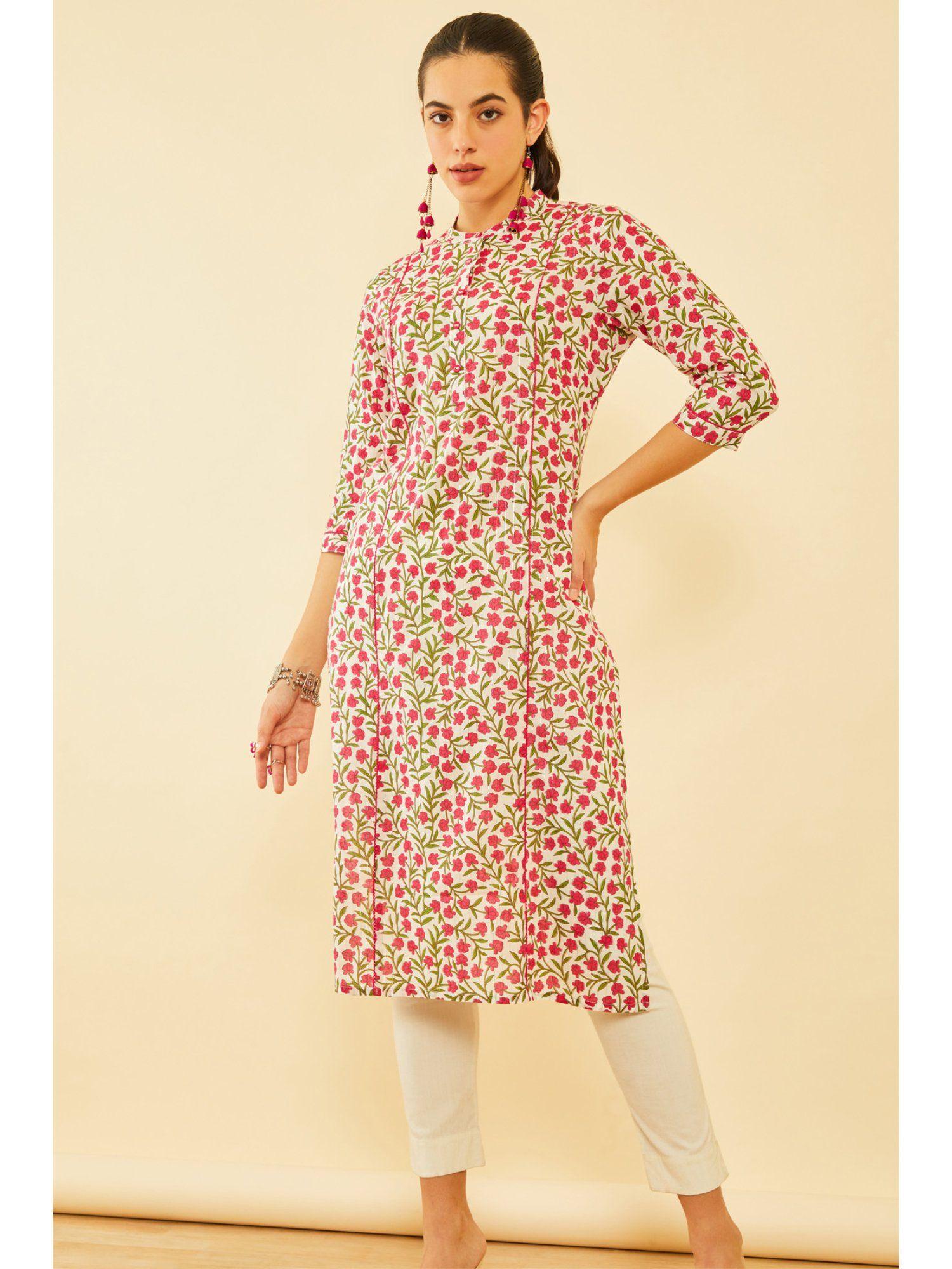 women red cotton floral print kurta