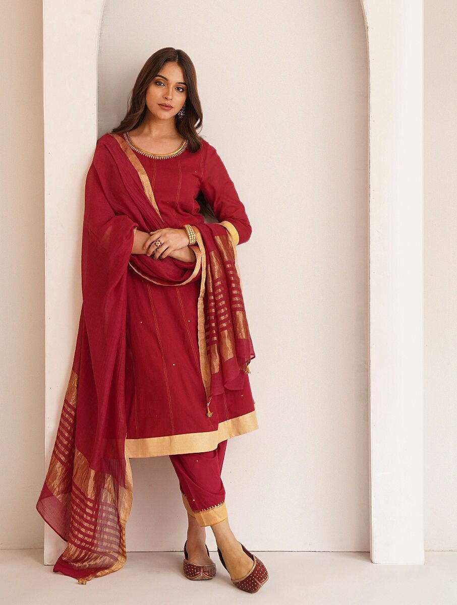 women red cotton silk collection dupatta