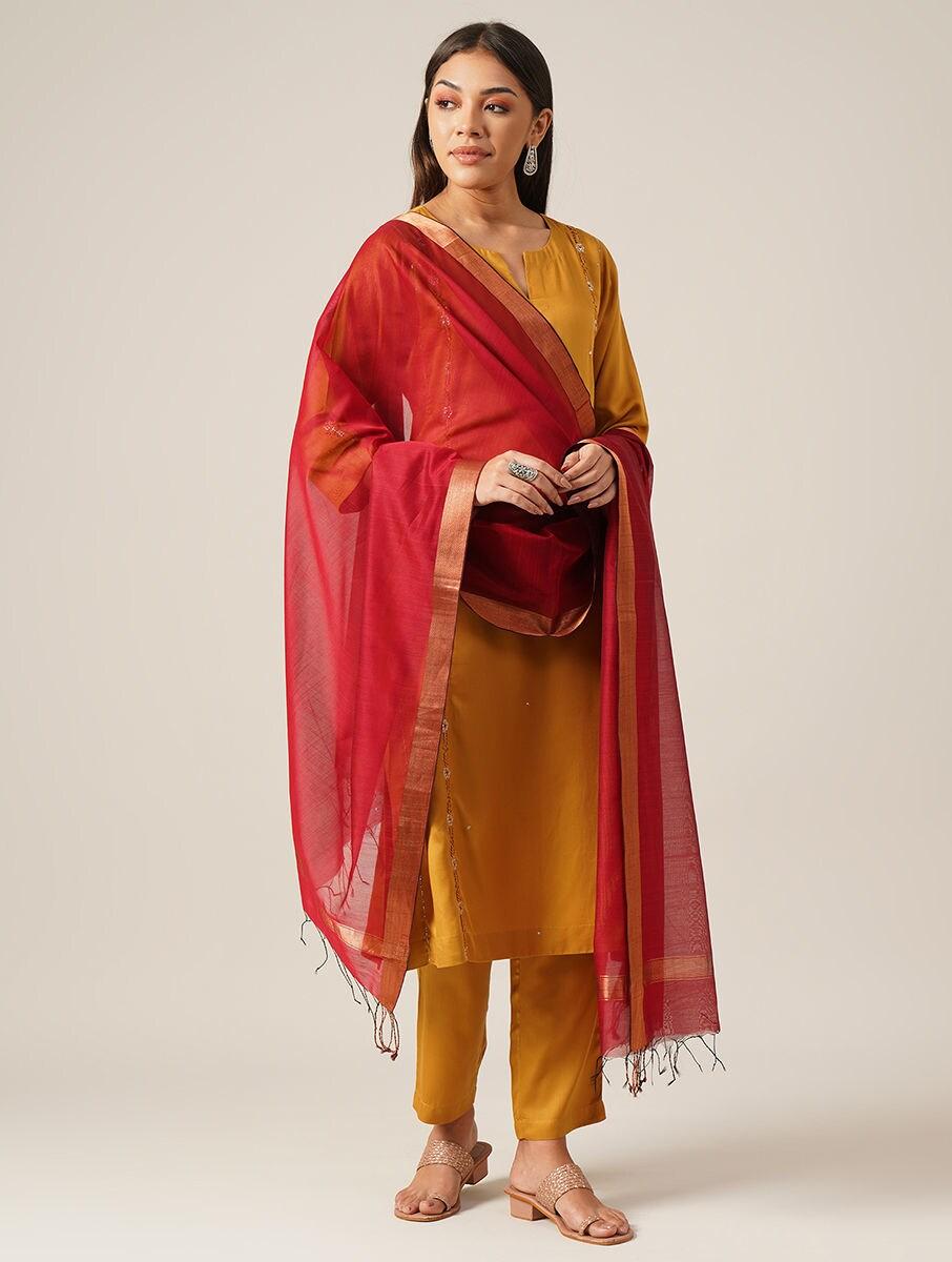 women red cotton silk dupatta