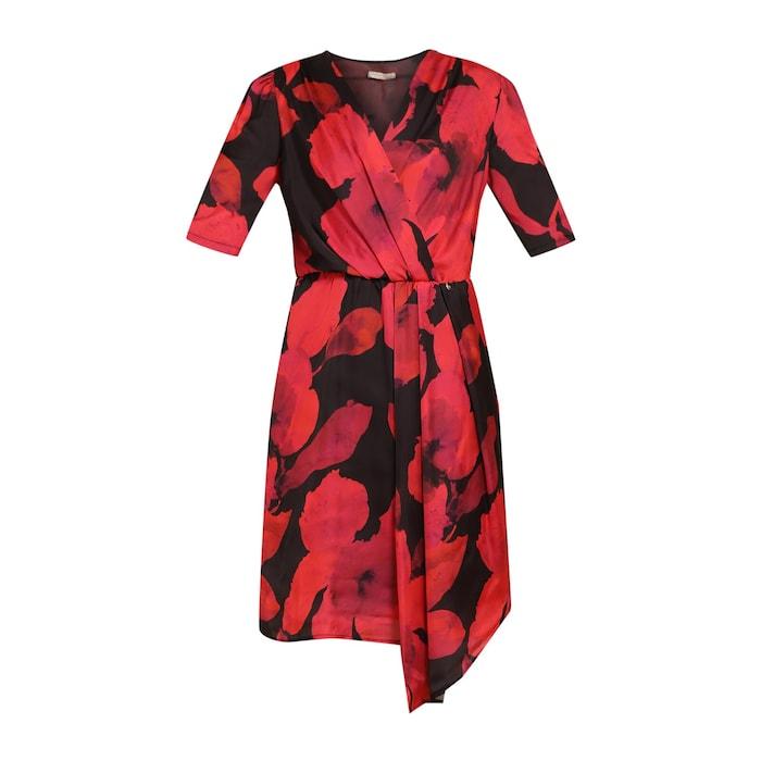 women red crossover short satin dress