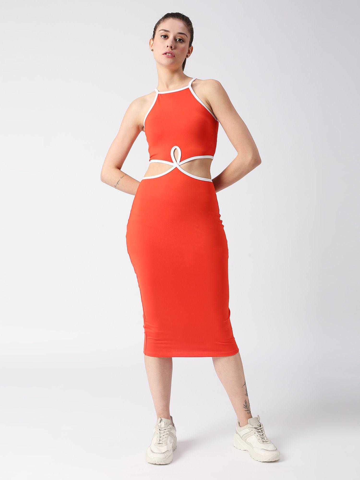 women red cut out back slim fit stunning bodycon dress
