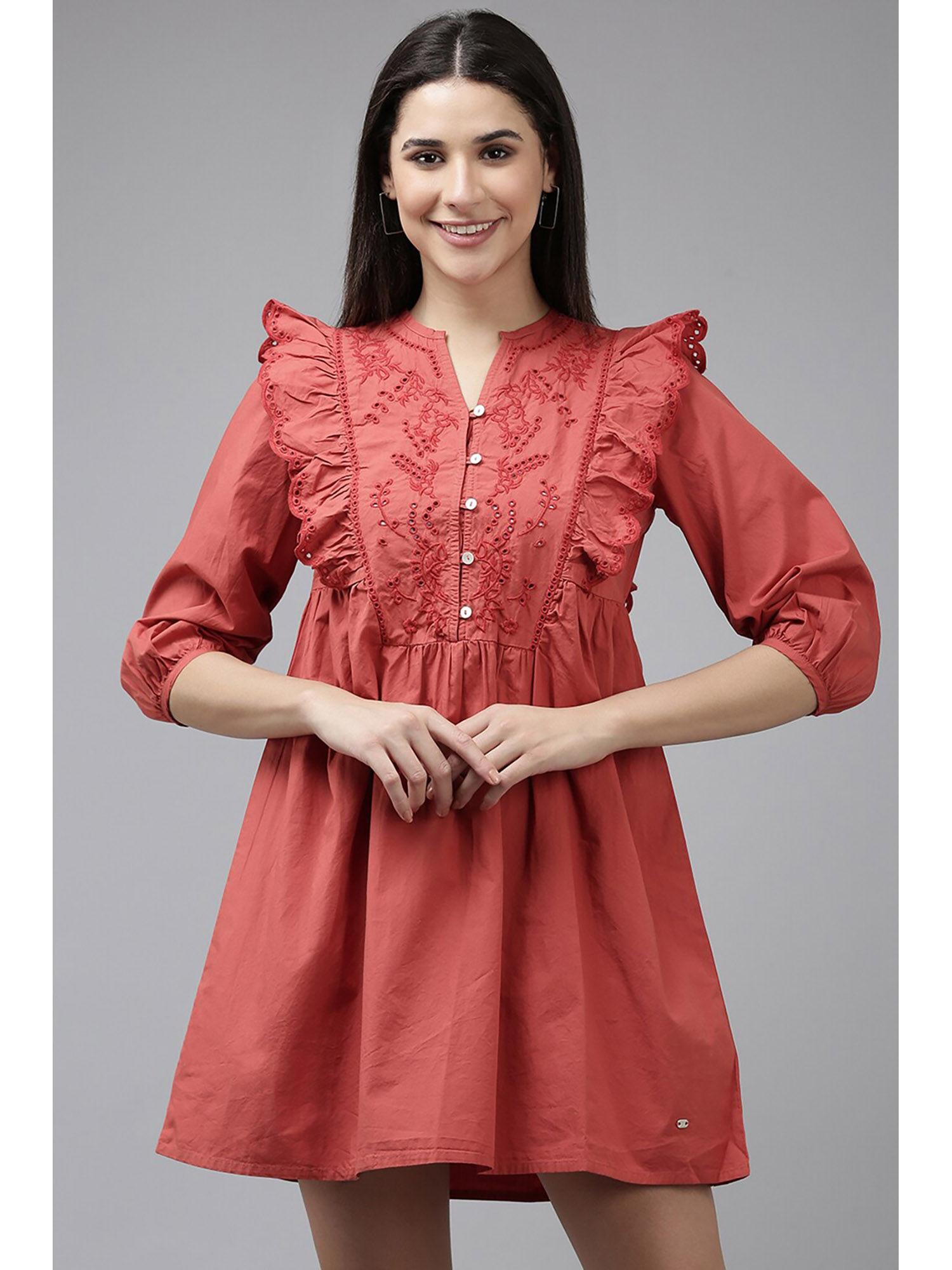 women red cut work thigh-length casual dress