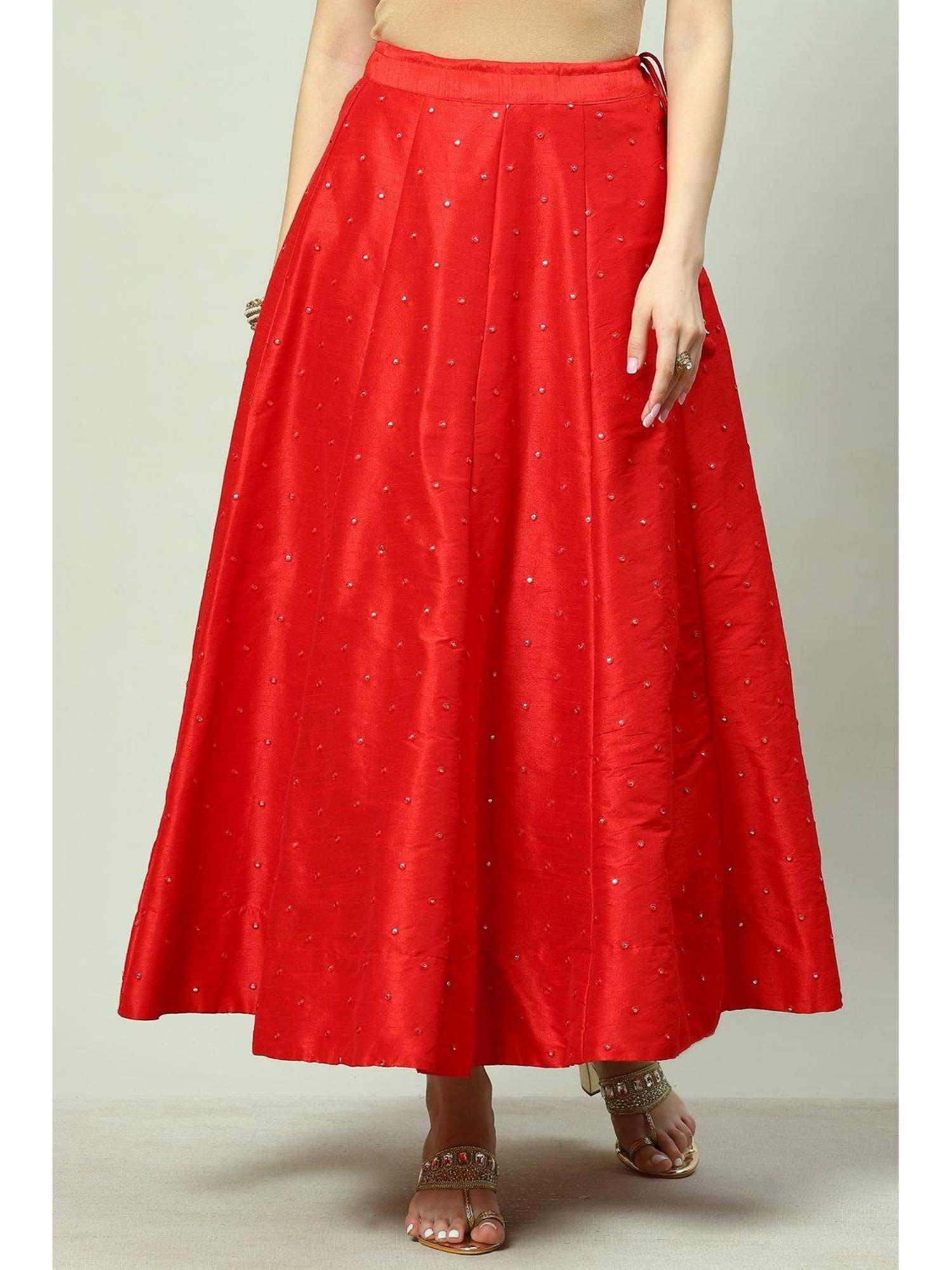 women red embroidered skirt