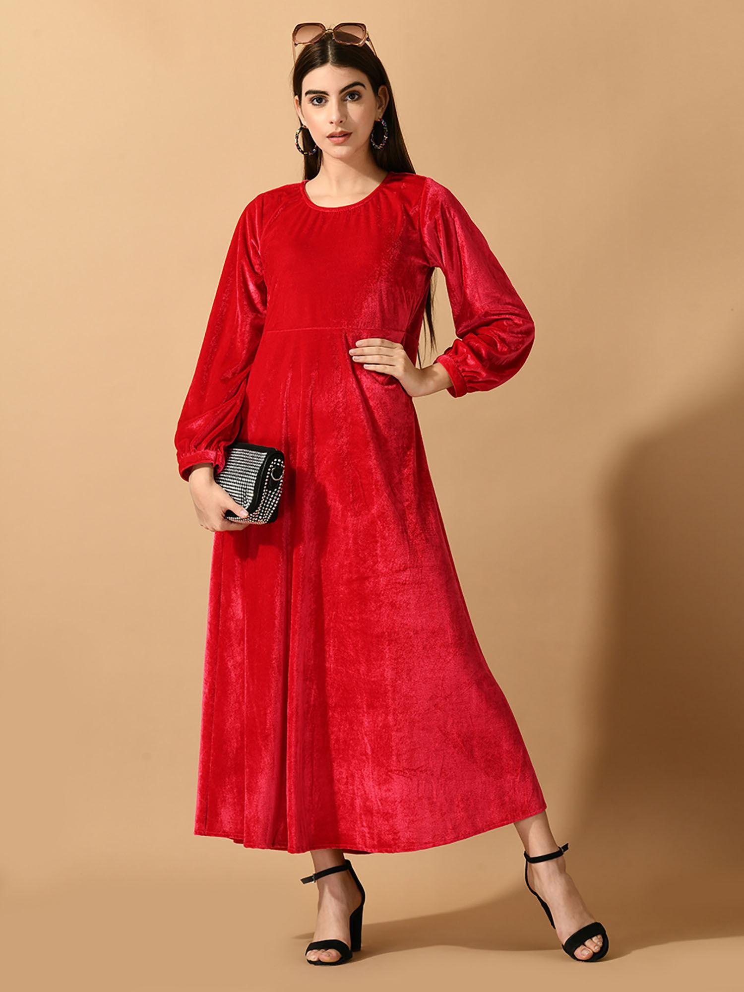 women red fit and flare party dress