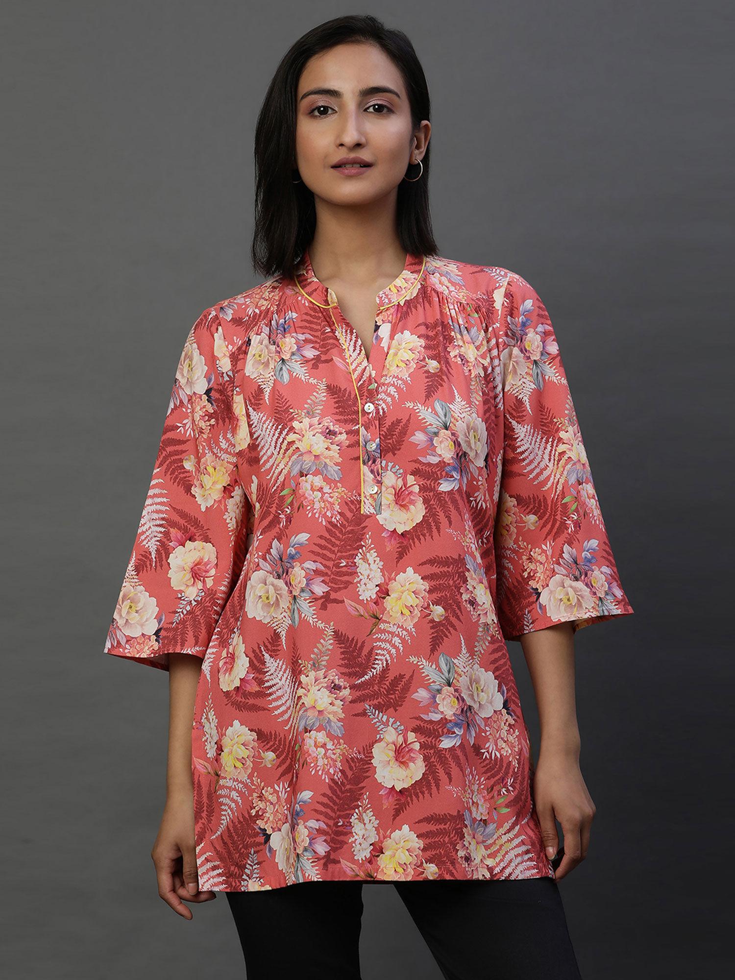 women red floral cotton kurti