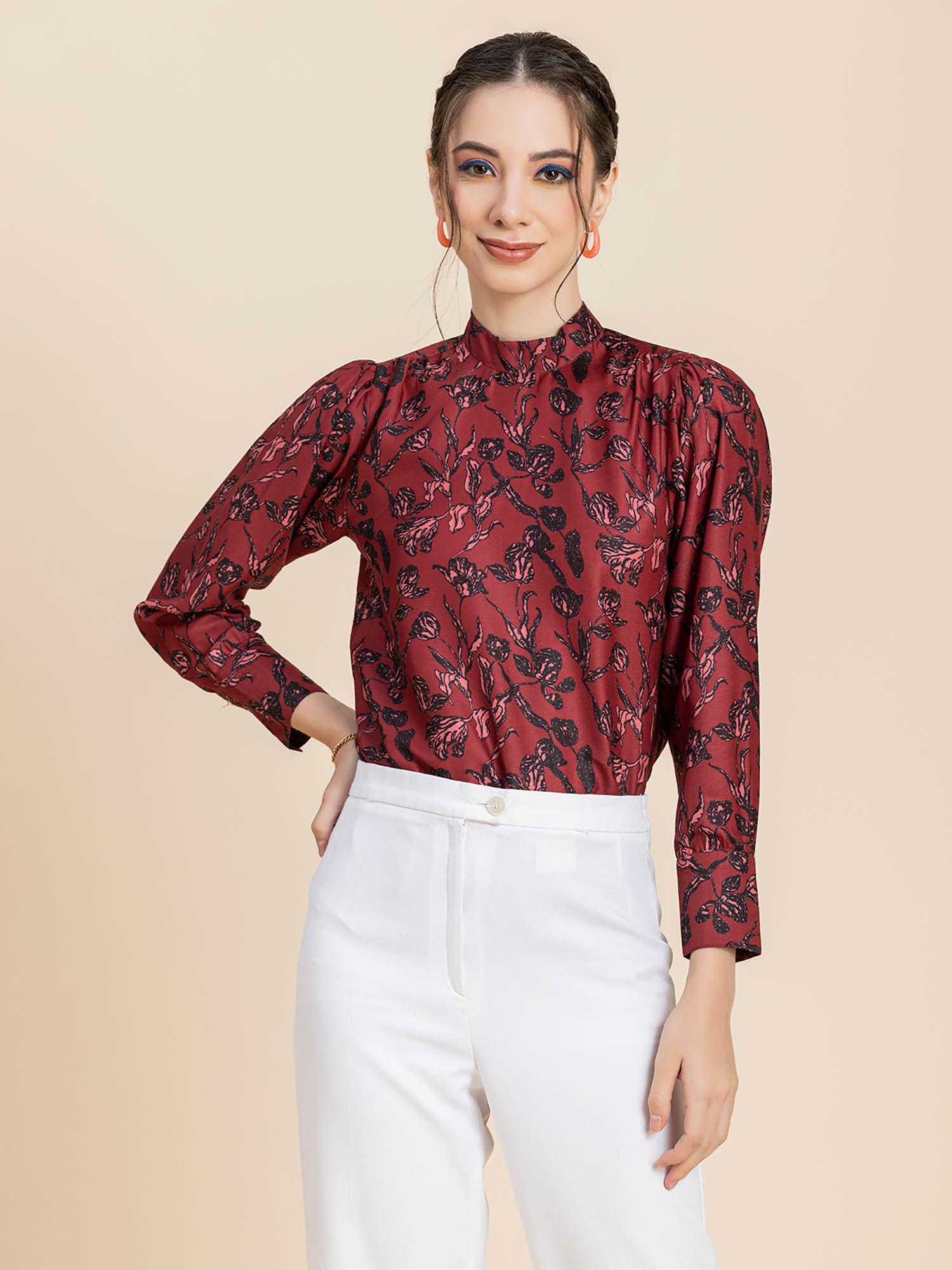 women red floral full sleeves summer top