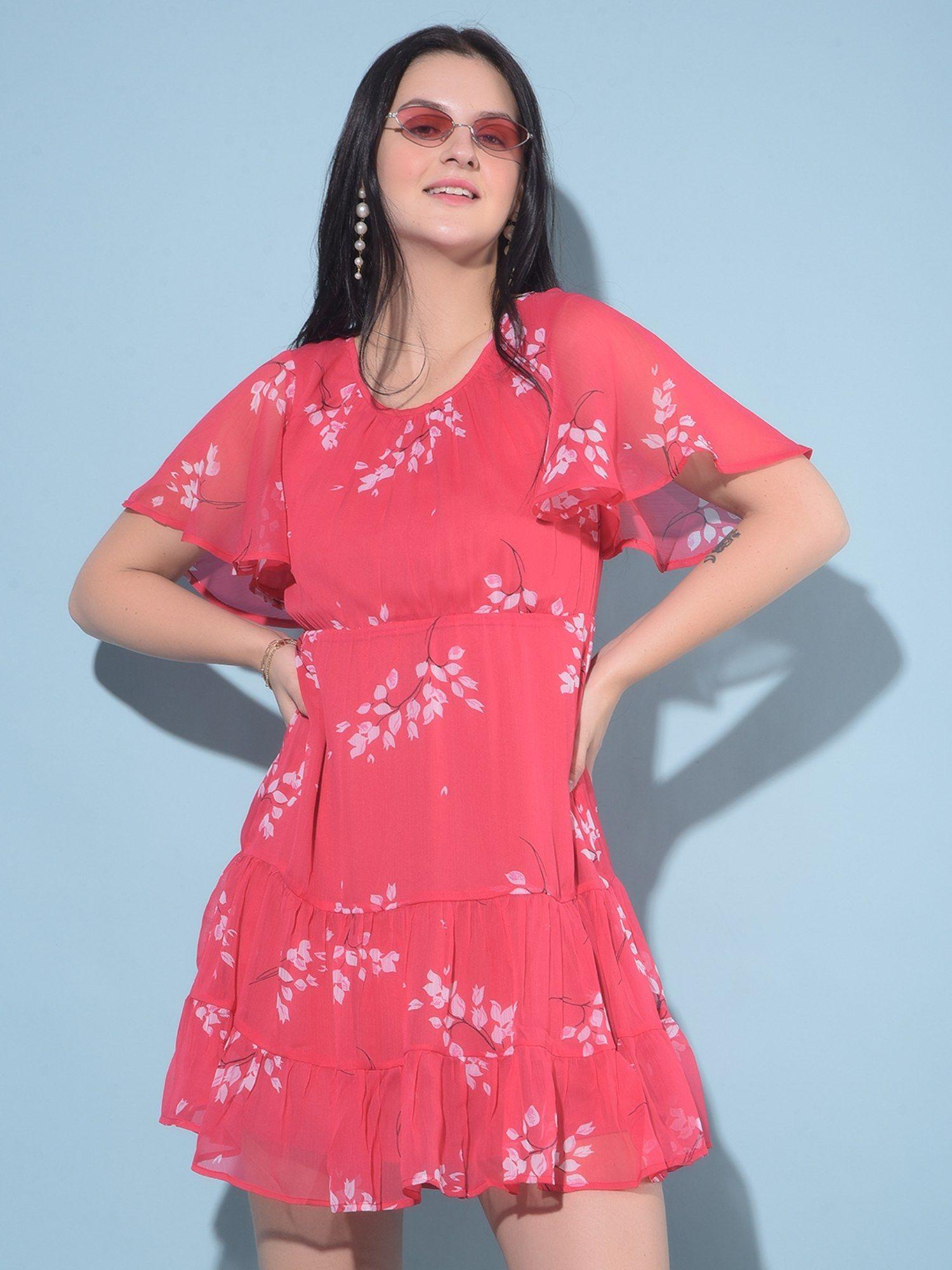 women red floral print a-line dress