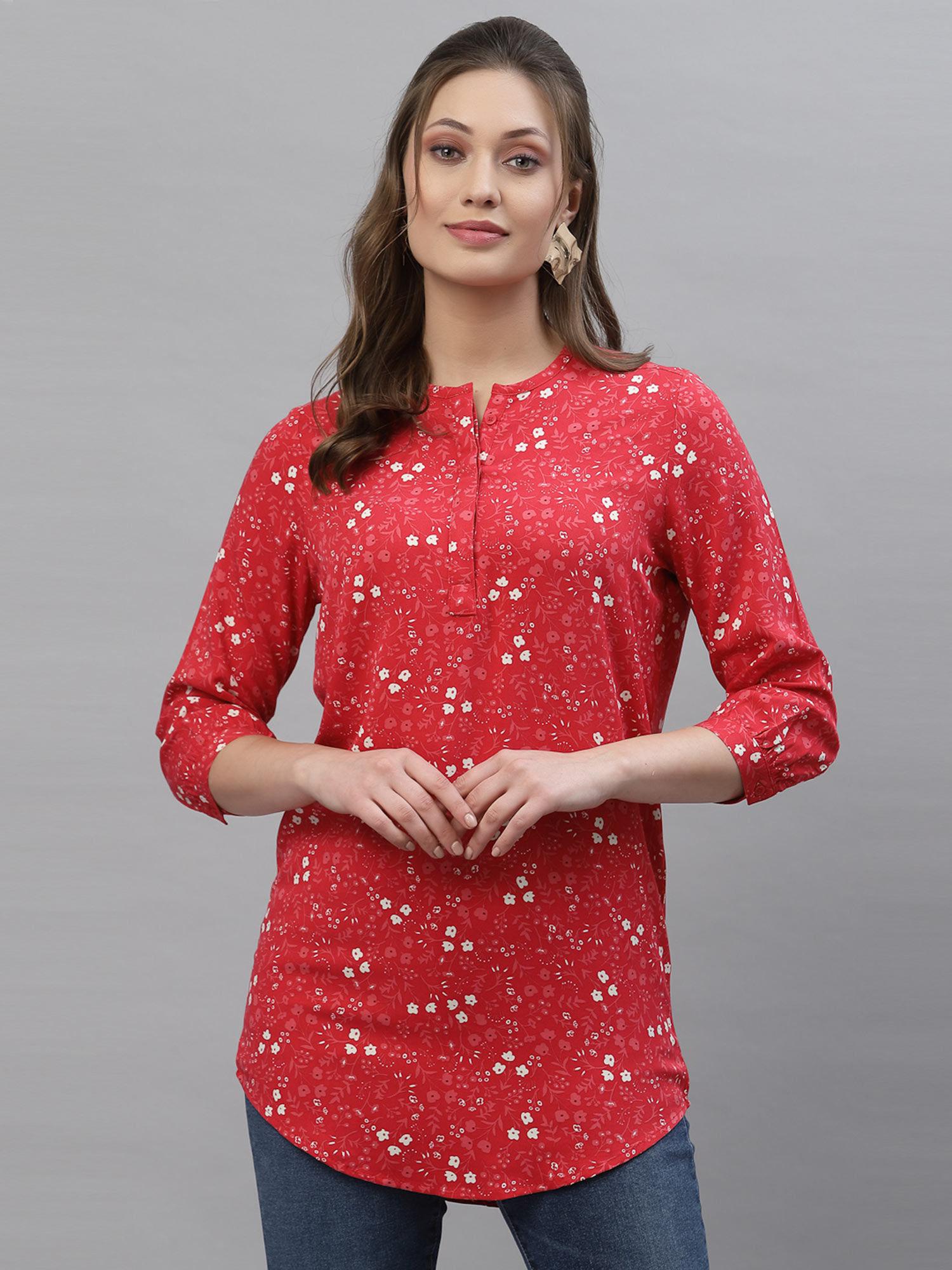 women red floral print tunic