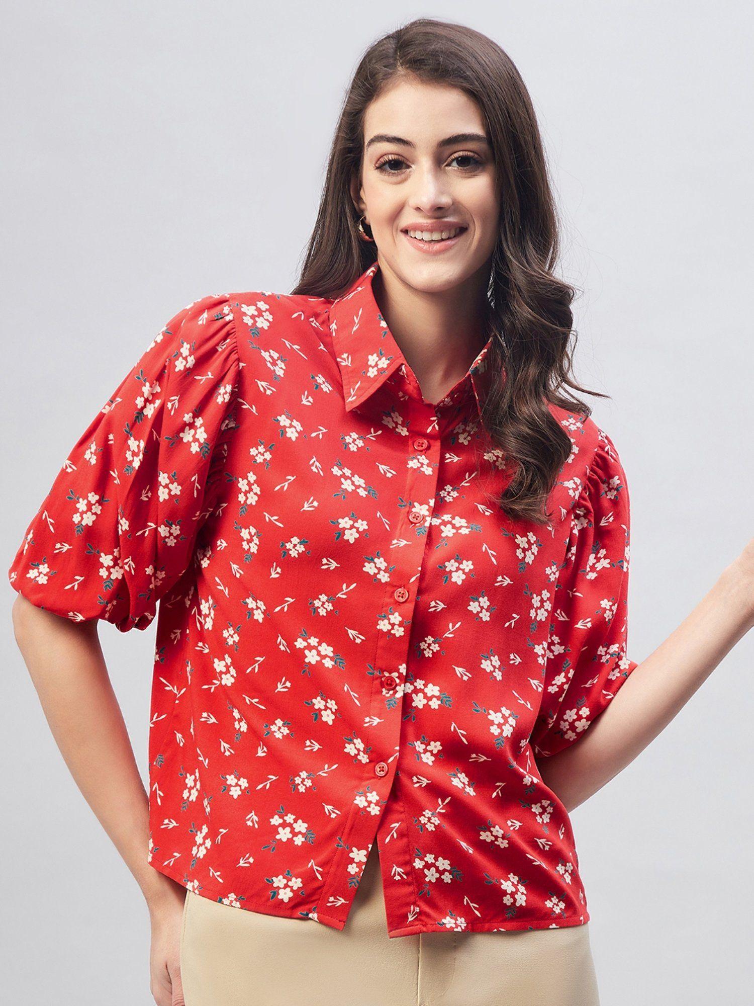 women red floral printed casual shirt top