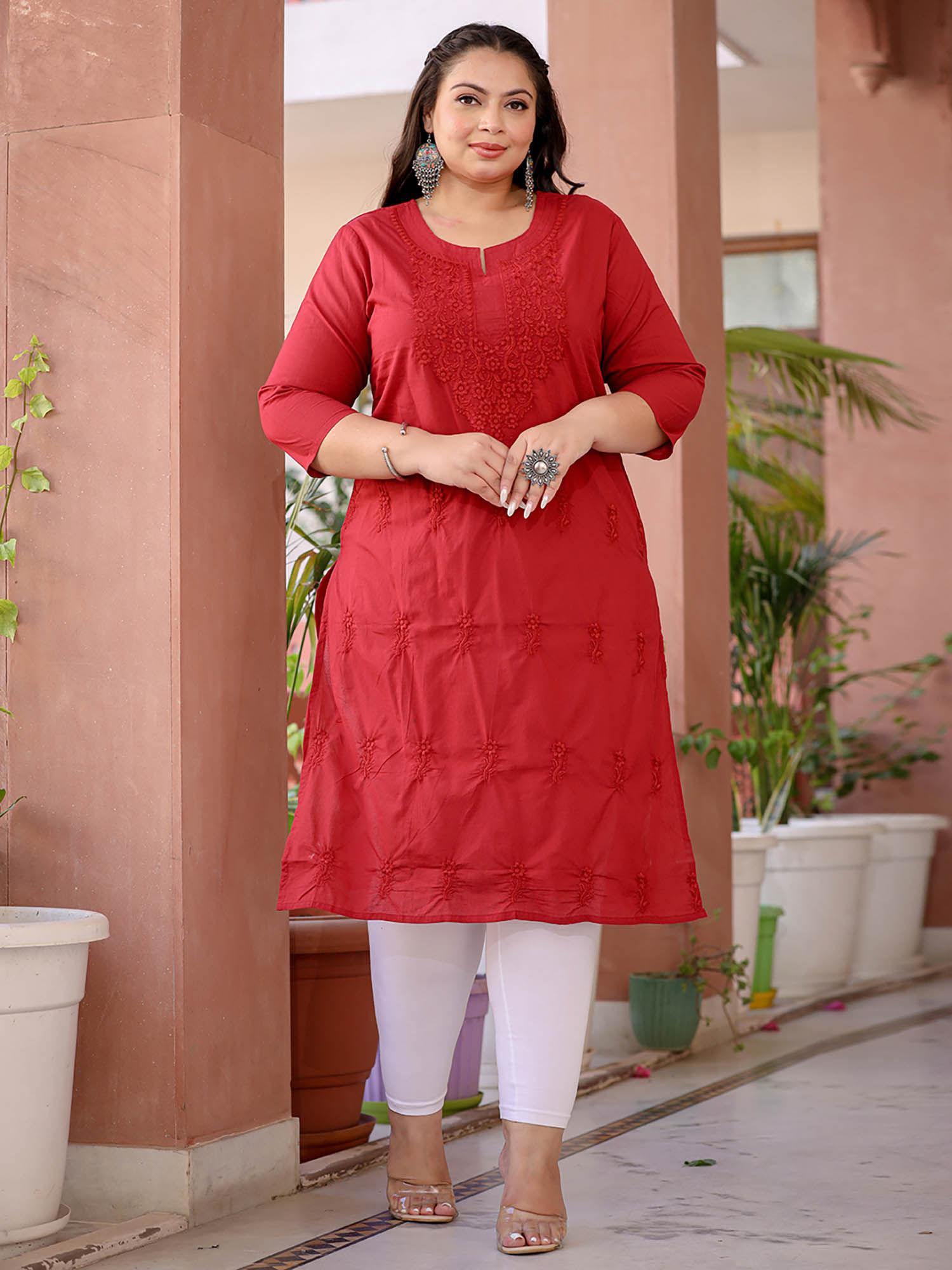 women red floral straight plus size kurta