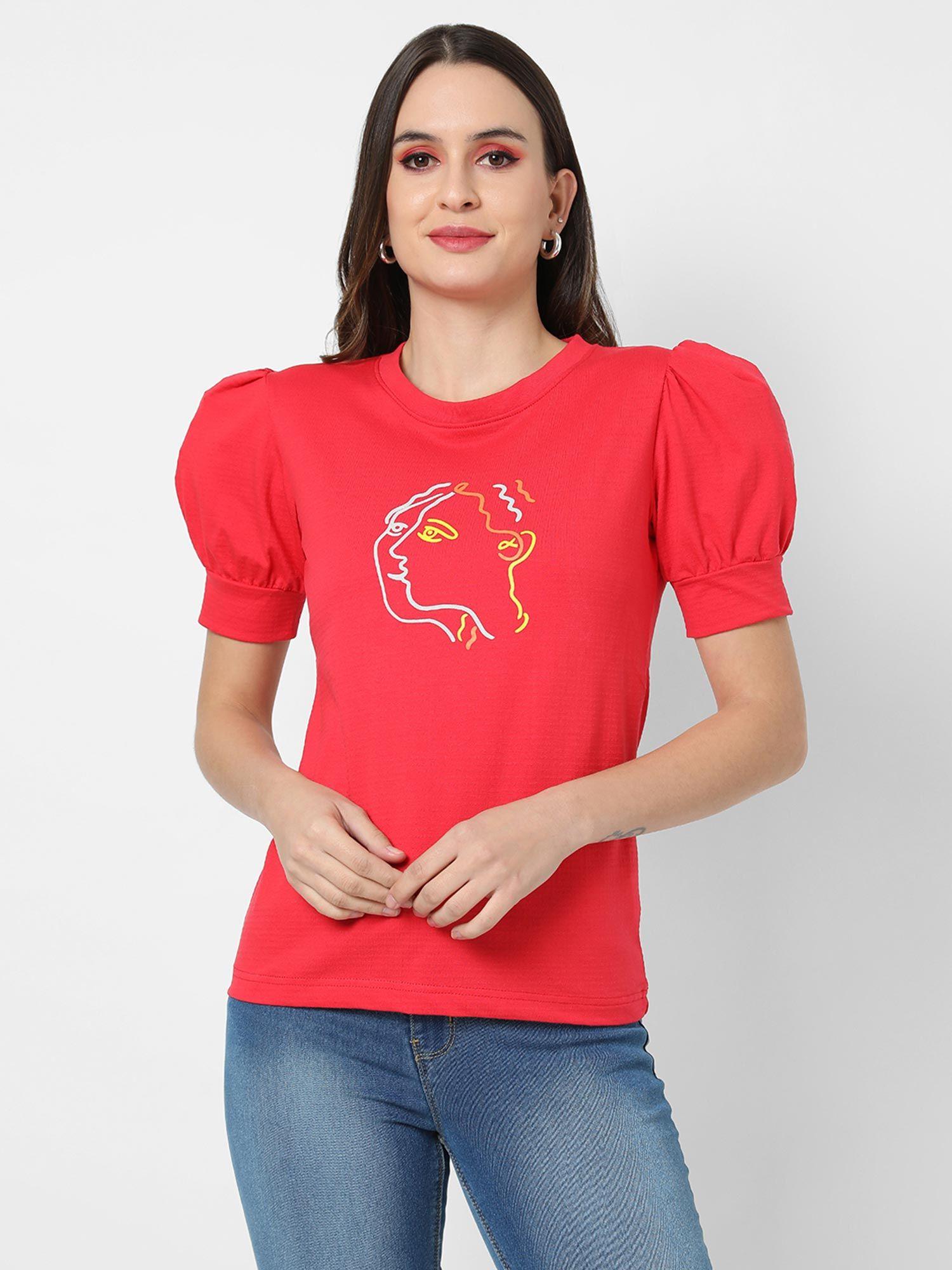 women red graphic regular top