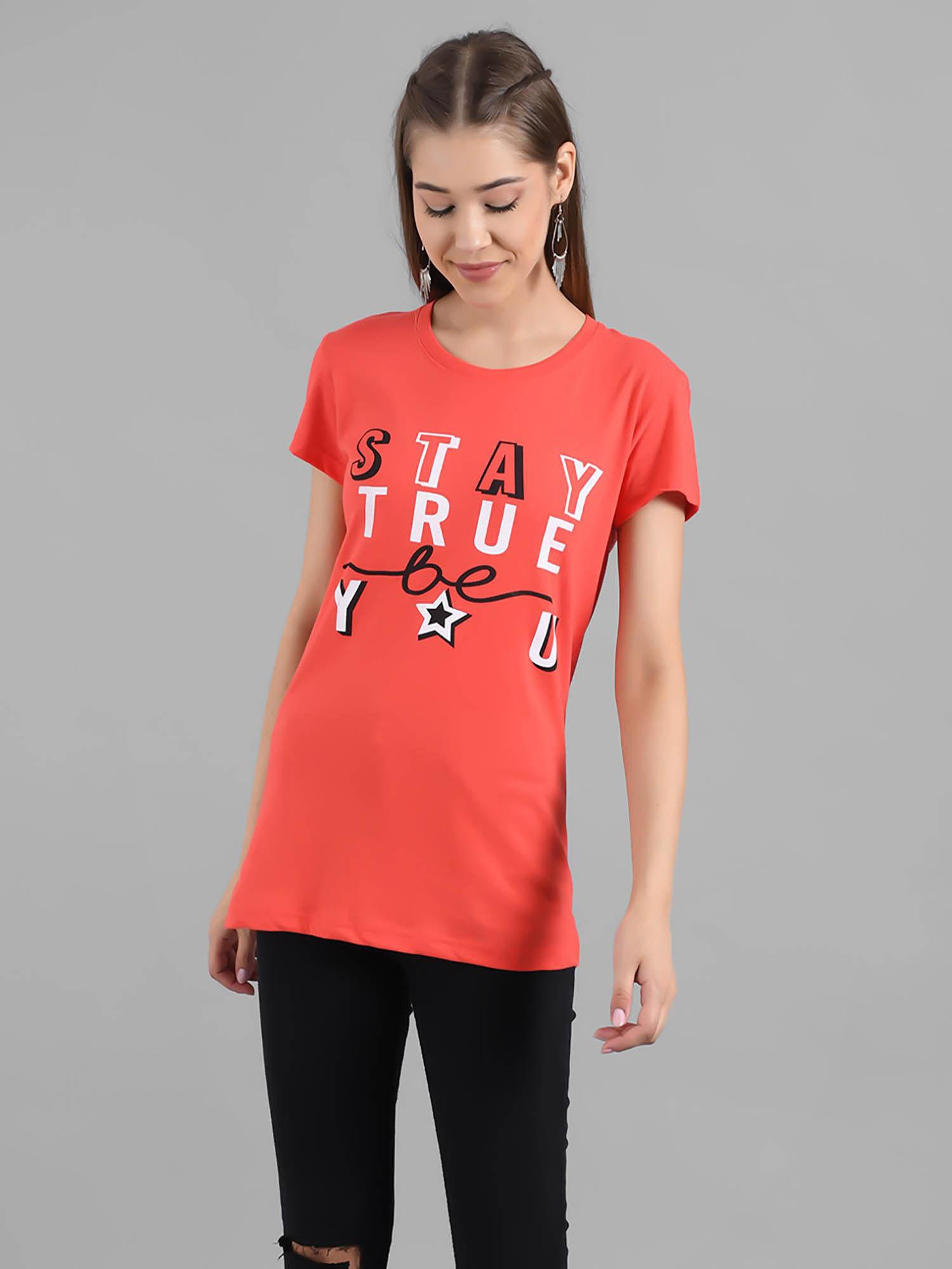 women red half sleeves round neck printed t-shirt