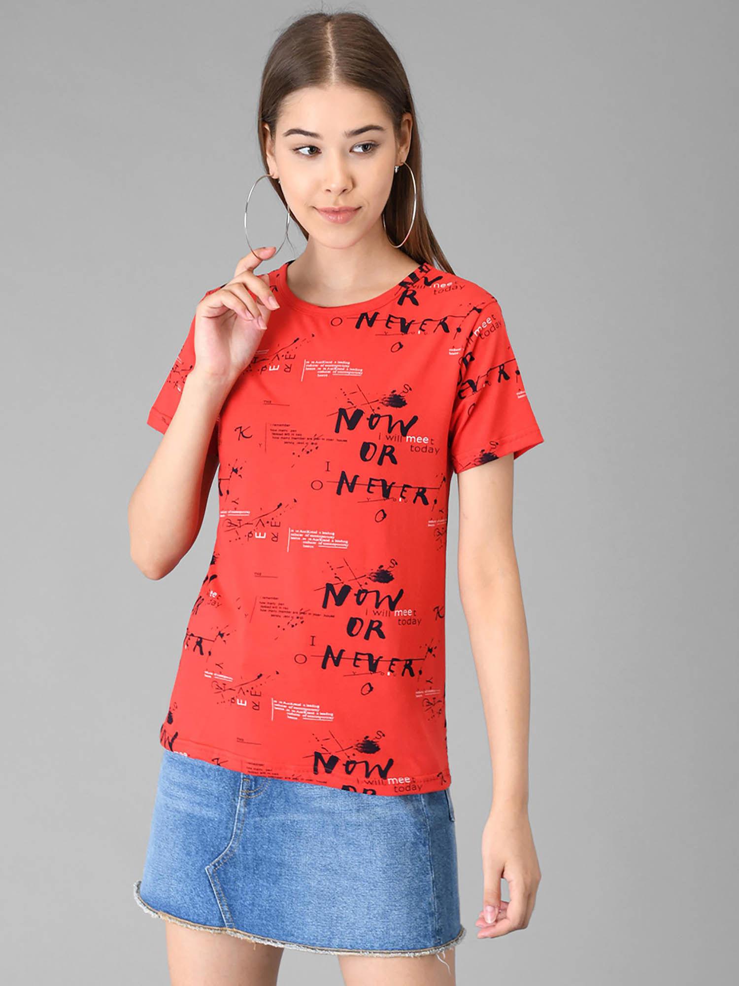 women red half sleeves round neck printed t-shirt