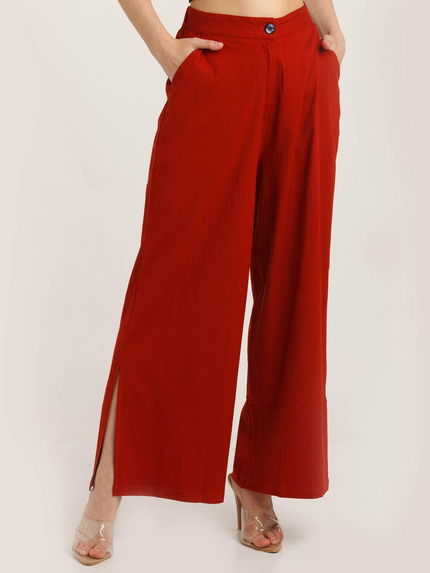 women red hazel solid trousers